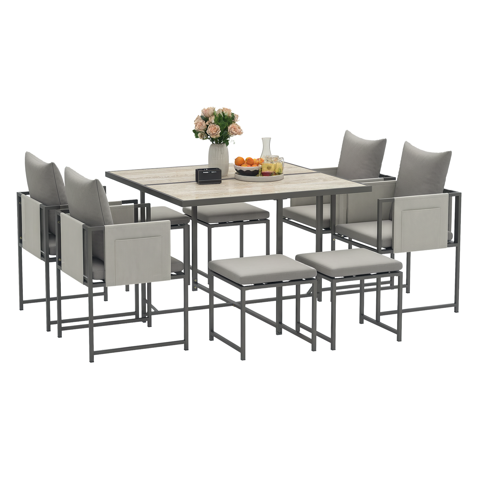 Outsunny 8 Seater Garden Dining Set, Cube Garden Furniture with Cushions