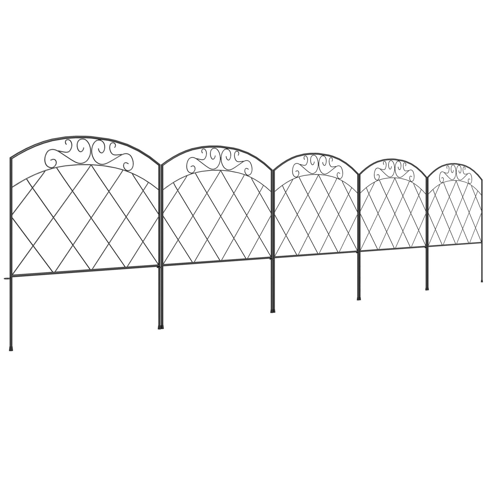 Outsunny 61 cm x 3 m Outdoor Picket Fence Panels with Panels, Swirls, Black