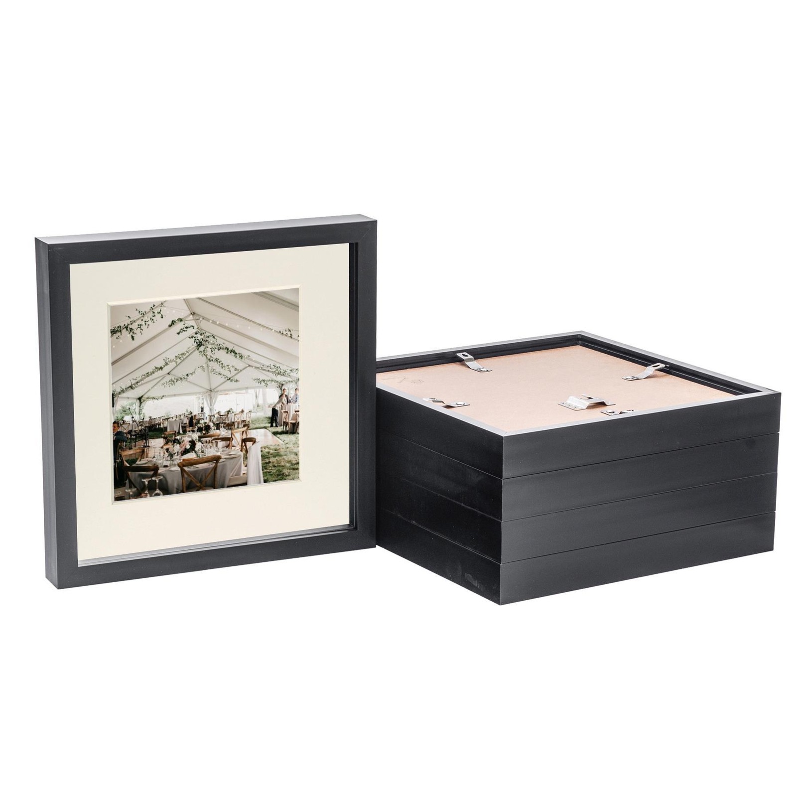 5x 3D Box Photo Frames Picture Display 10 x 10" with 6 x 6" Mount Black/Ivory
