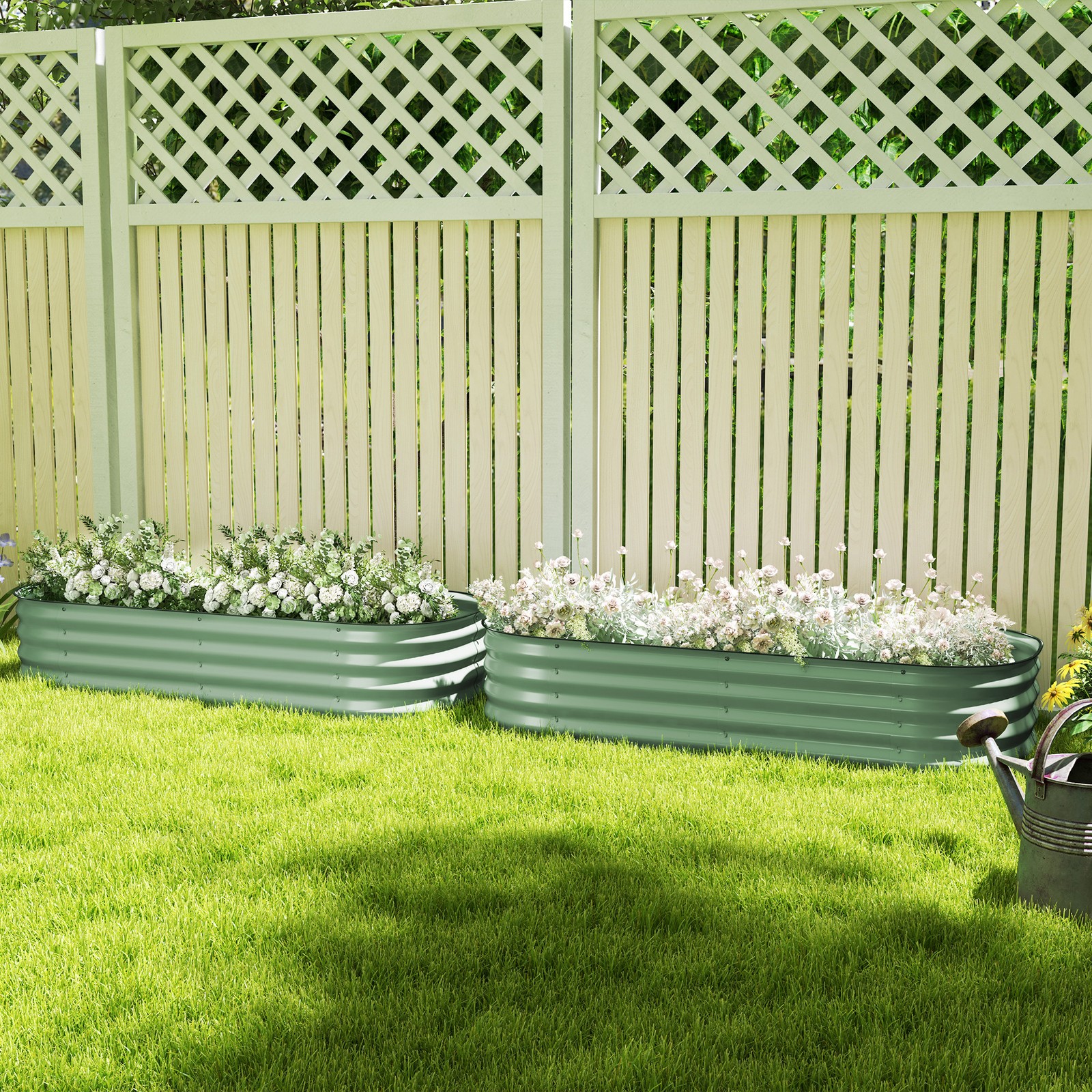 Raised Garden Kit, Metal Elevated Planter Box with Safety Edging Pack of 2 Green