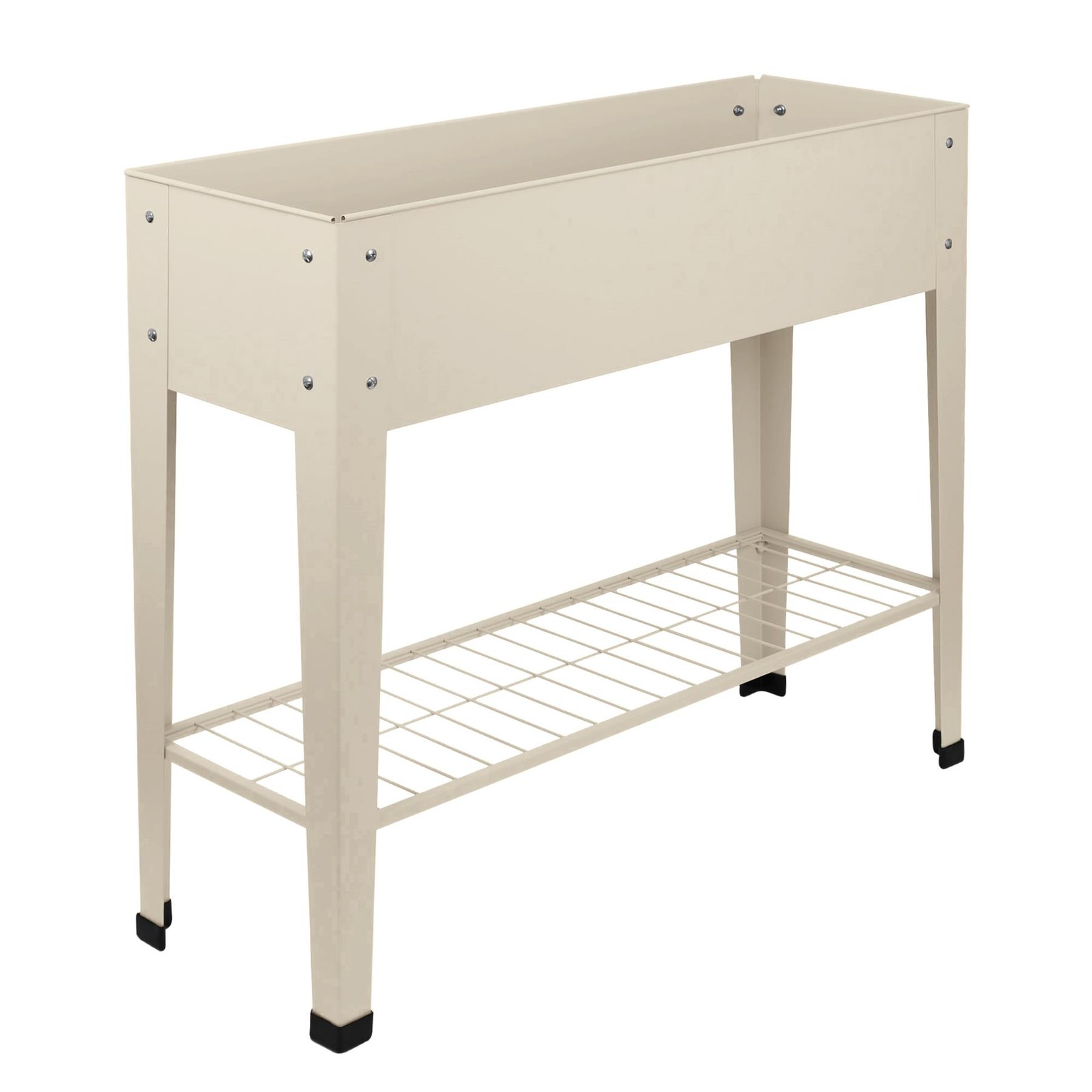 1x Elevated Raised Garden Bed with Legs & Storage Shelf Ivory Galvanised Steel