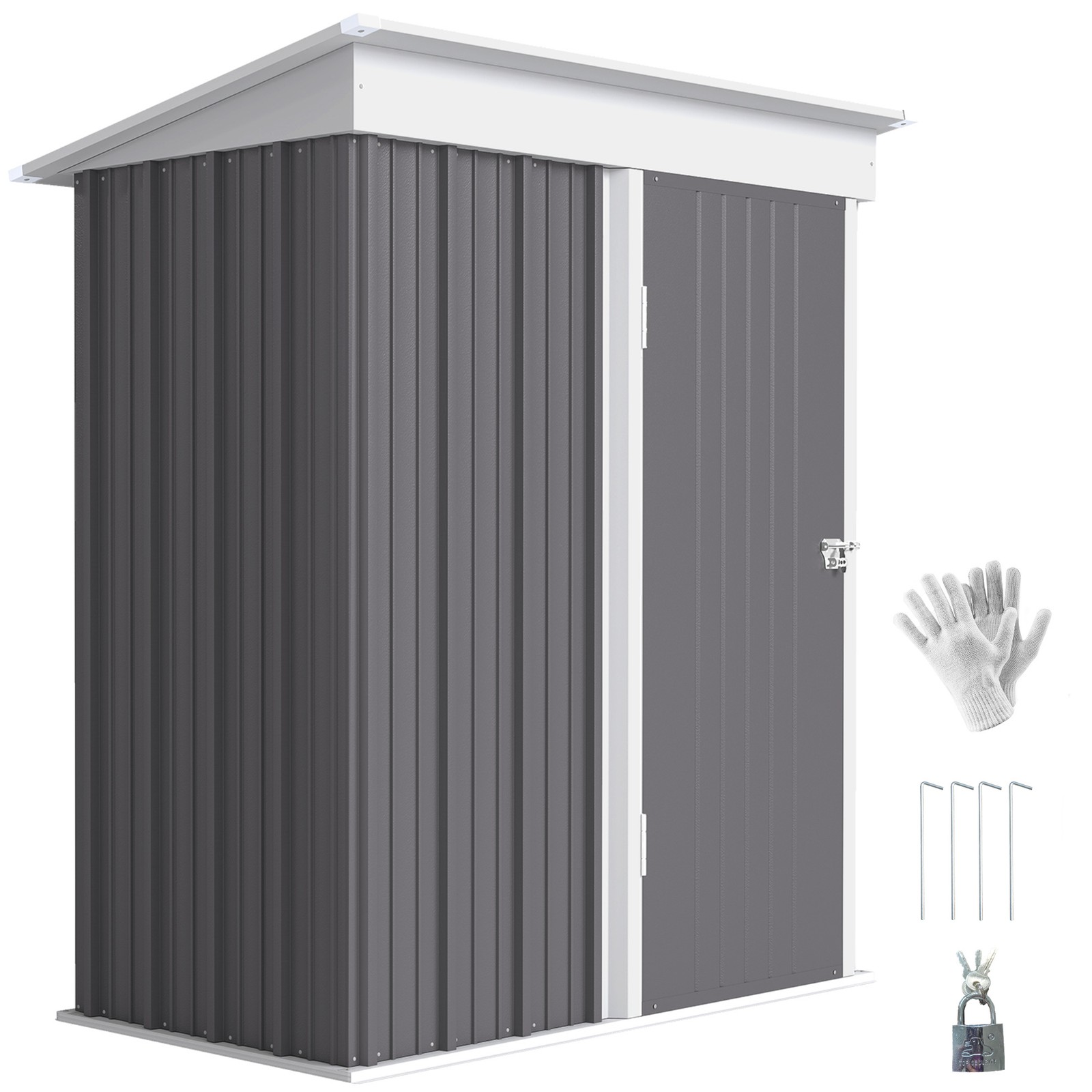 Outsunny Steel Garden Shed, Small Lean-to Shed for Bike, 5x3 ft, Grey