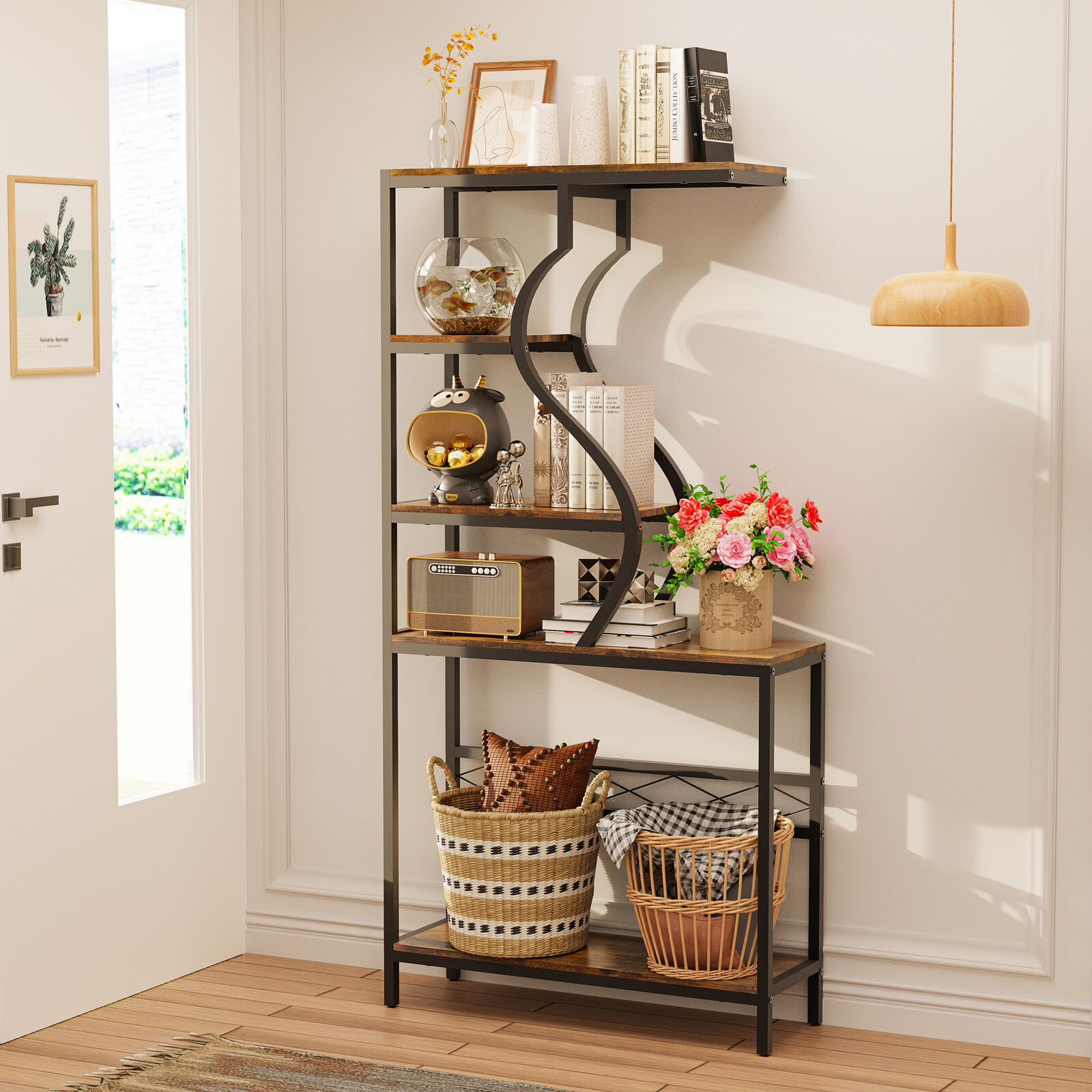 Heavy Duty 5 Shelve Plant Stand Rustic Bookshelf Display Shelf Storage Organizer
