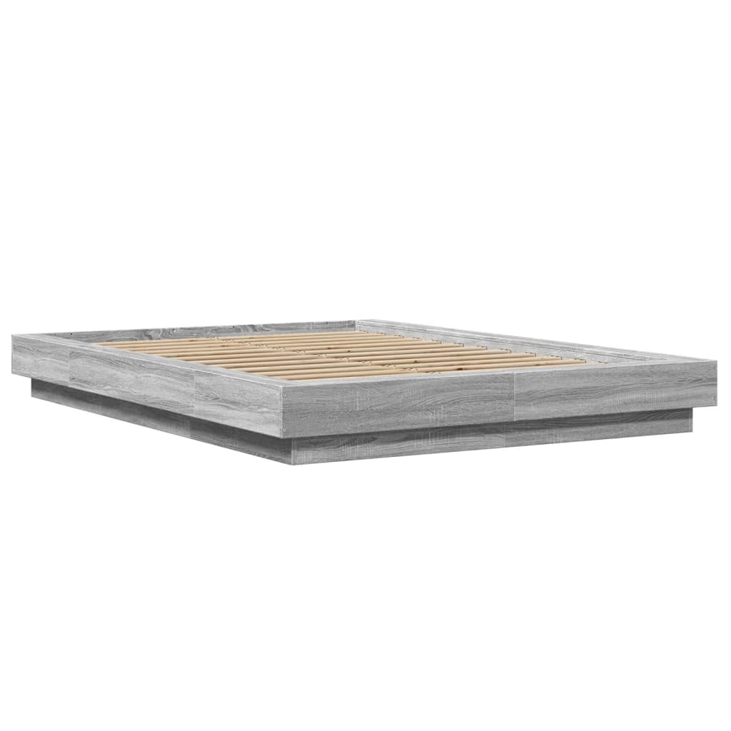 Bed Frame with LED Lights Grey Sonoma 120x200cm Engineered Wood vidaXL