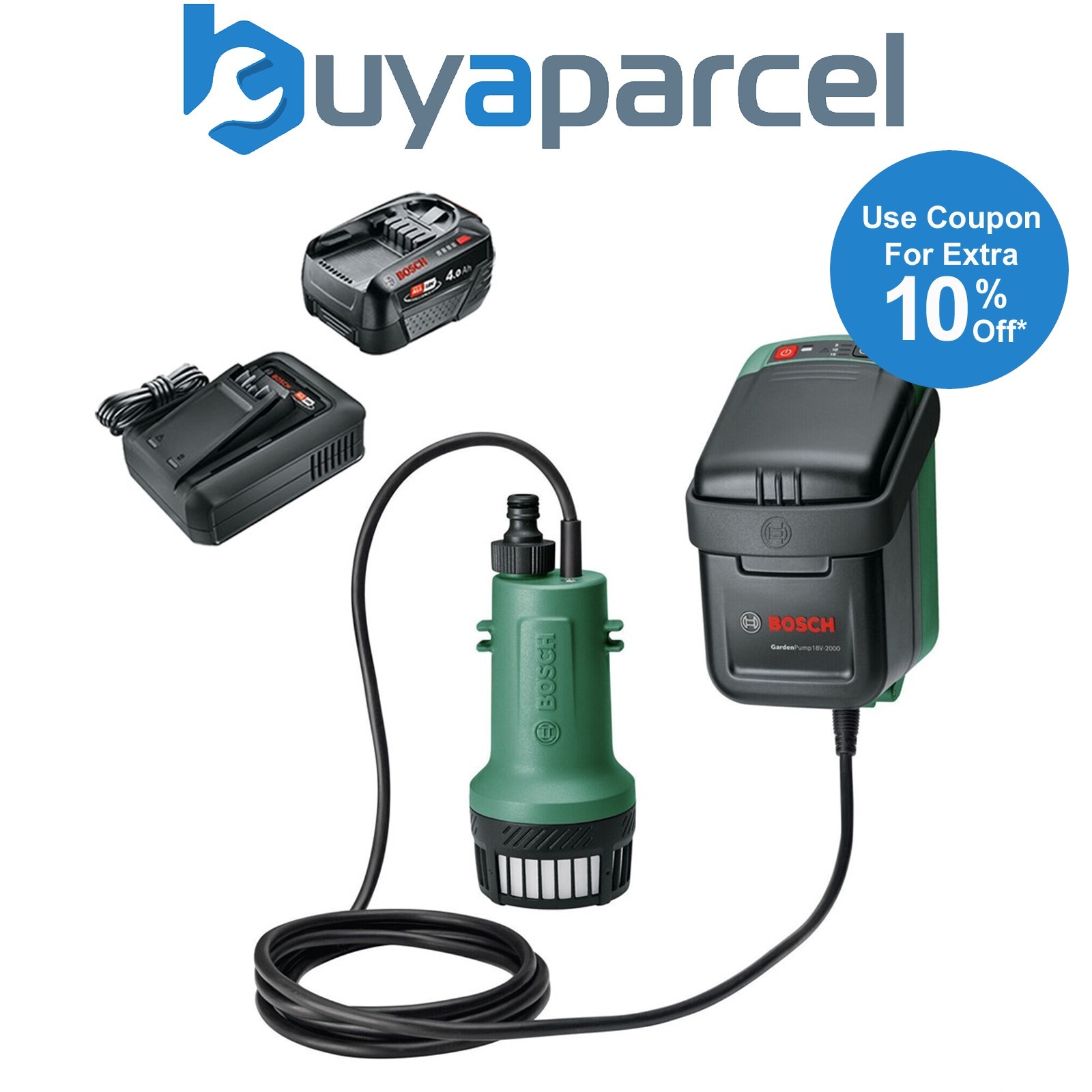 Bosch 06008C4203 Cordless Garden Pump 18V Rainwater Drainage + 4AH Battery Kit