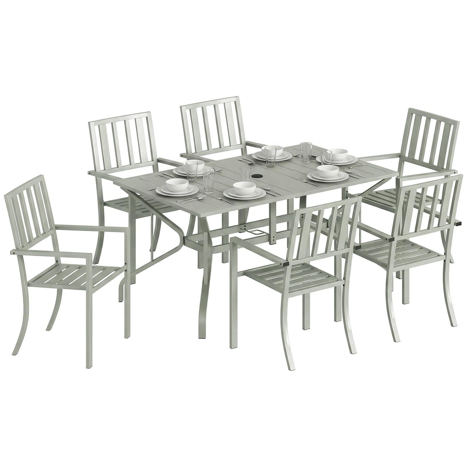 Outsunny 7 Pieces Patio Dining Set with Umbrella Hole for Garden, Light Grey