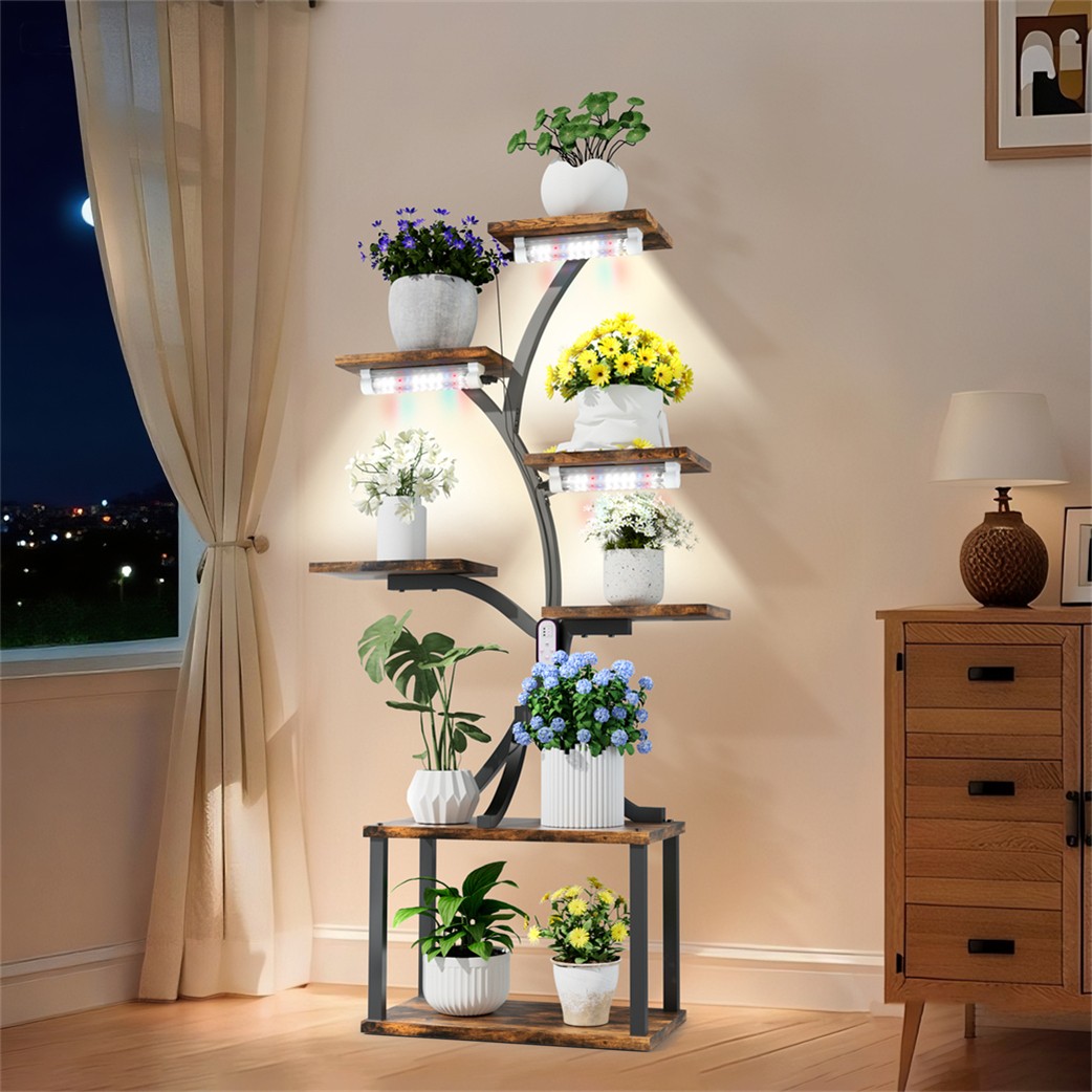 151cm Tall 7 Tiered Plant Stand with Full-spectrum LED Grow Lights & Auto Timer