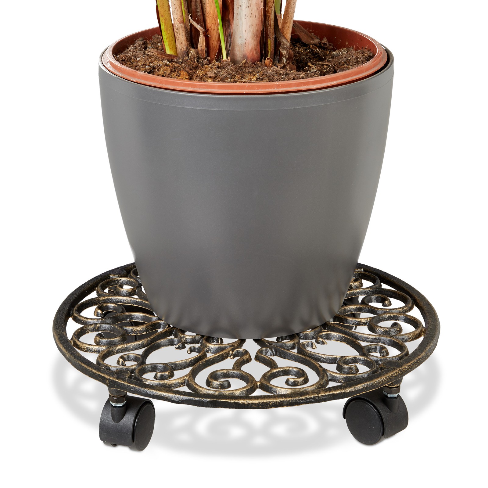 Set of 5 Plant Caddy Cast Iron Plant Pot Mover Wheels Holder Trolley Dolly