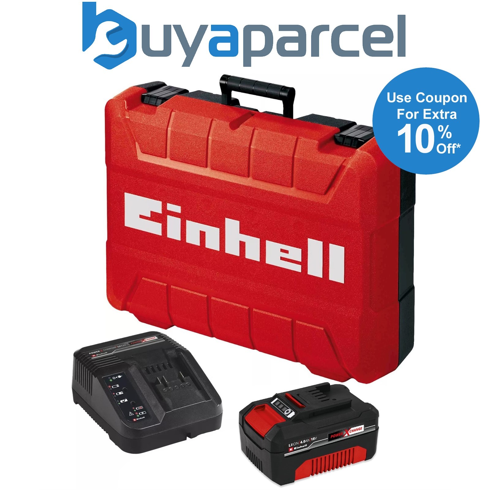 Einhell 18v Power X-Change PXC Starter Kit - 1x 4.0Ah Battery + Charger + E-Case