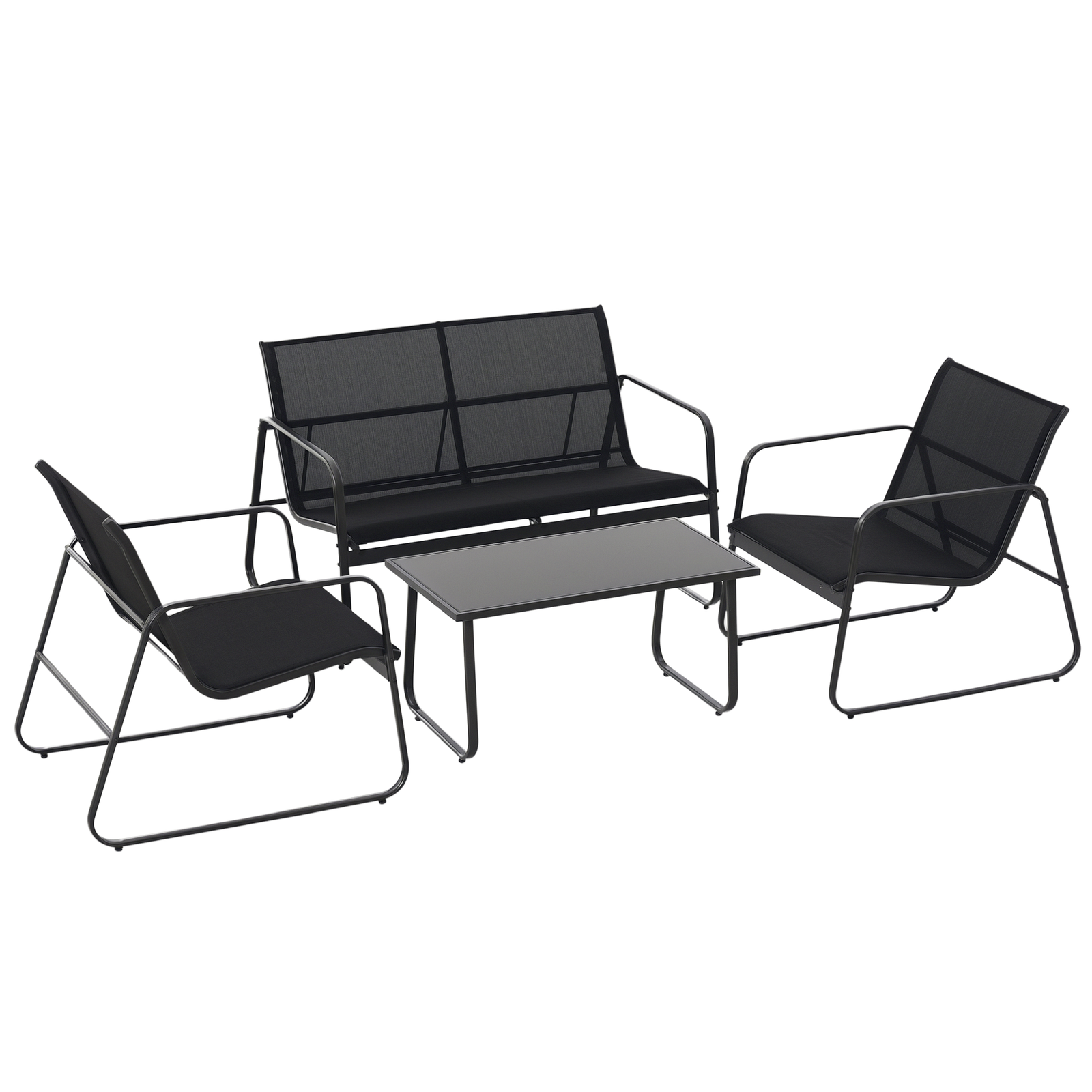 Outsunny 4 Piece Garden Furniture Set Patio Sofa Set w/ Chairs, Glass Top Table
