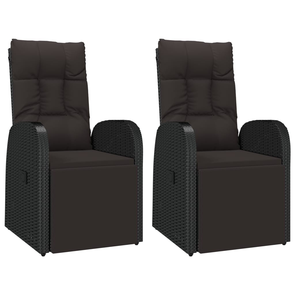 2x Reclining Garden Chairs with Cushions Black Poly Rattan Recliner vidaXL