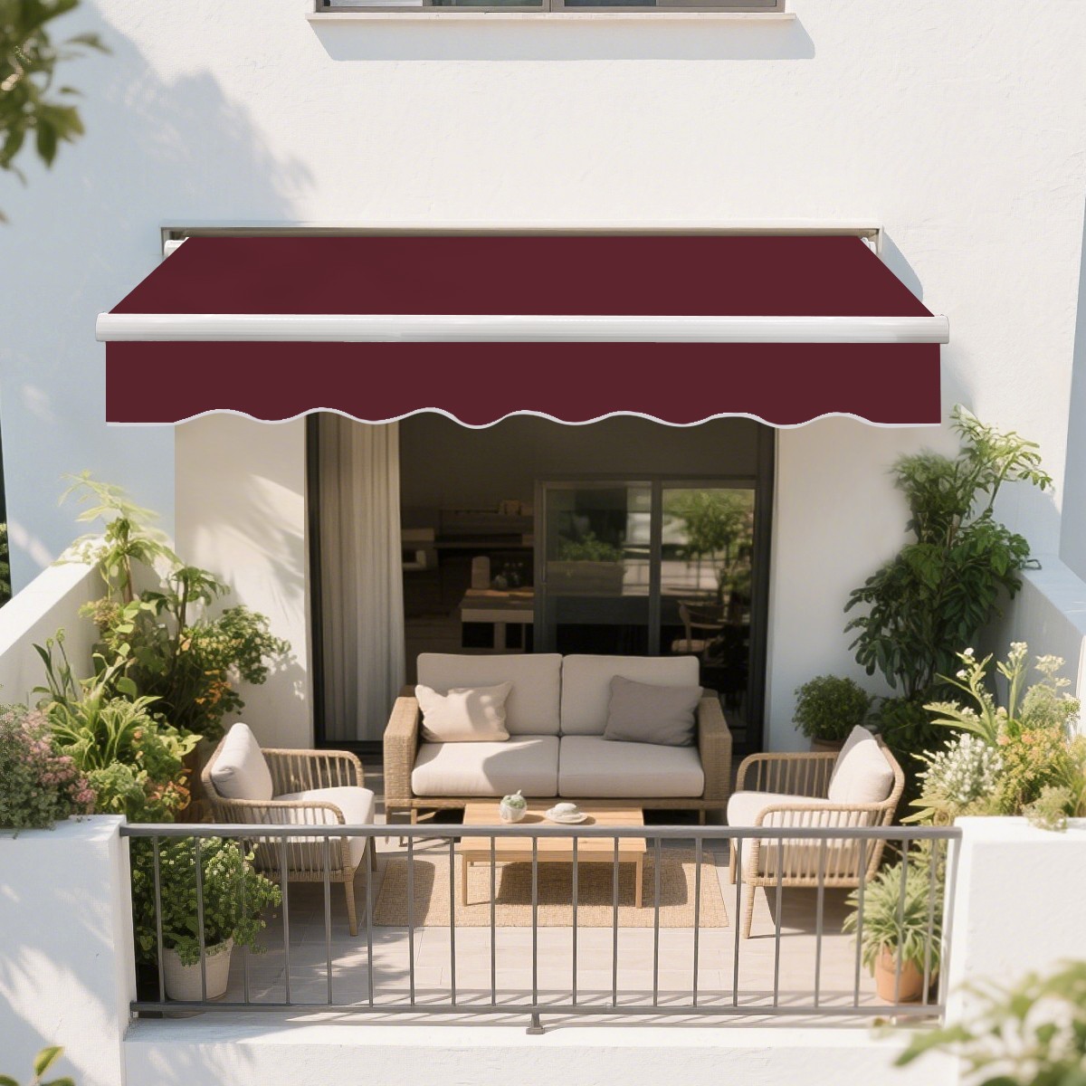 2.5x2M Wine Red Garden Patio Manual Awning Canopy Sun Shade Shelter Retractable