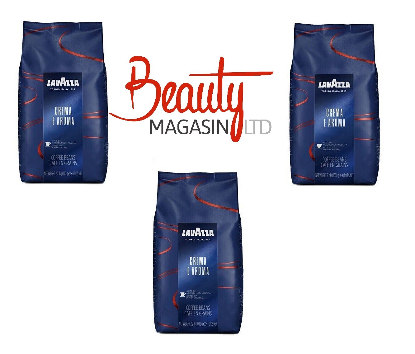 3 X LavAzza Crema E Aroma Coffee Beans, Super Roast, 1kg/2.2lb Bags (Pack of 3)