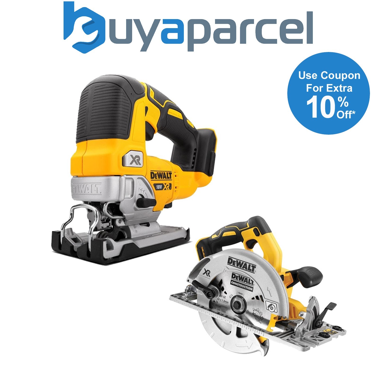 DeWalt DCS334N 18v XR Cordless Brushless Top Jigsaw & DCS572N Circular Saw