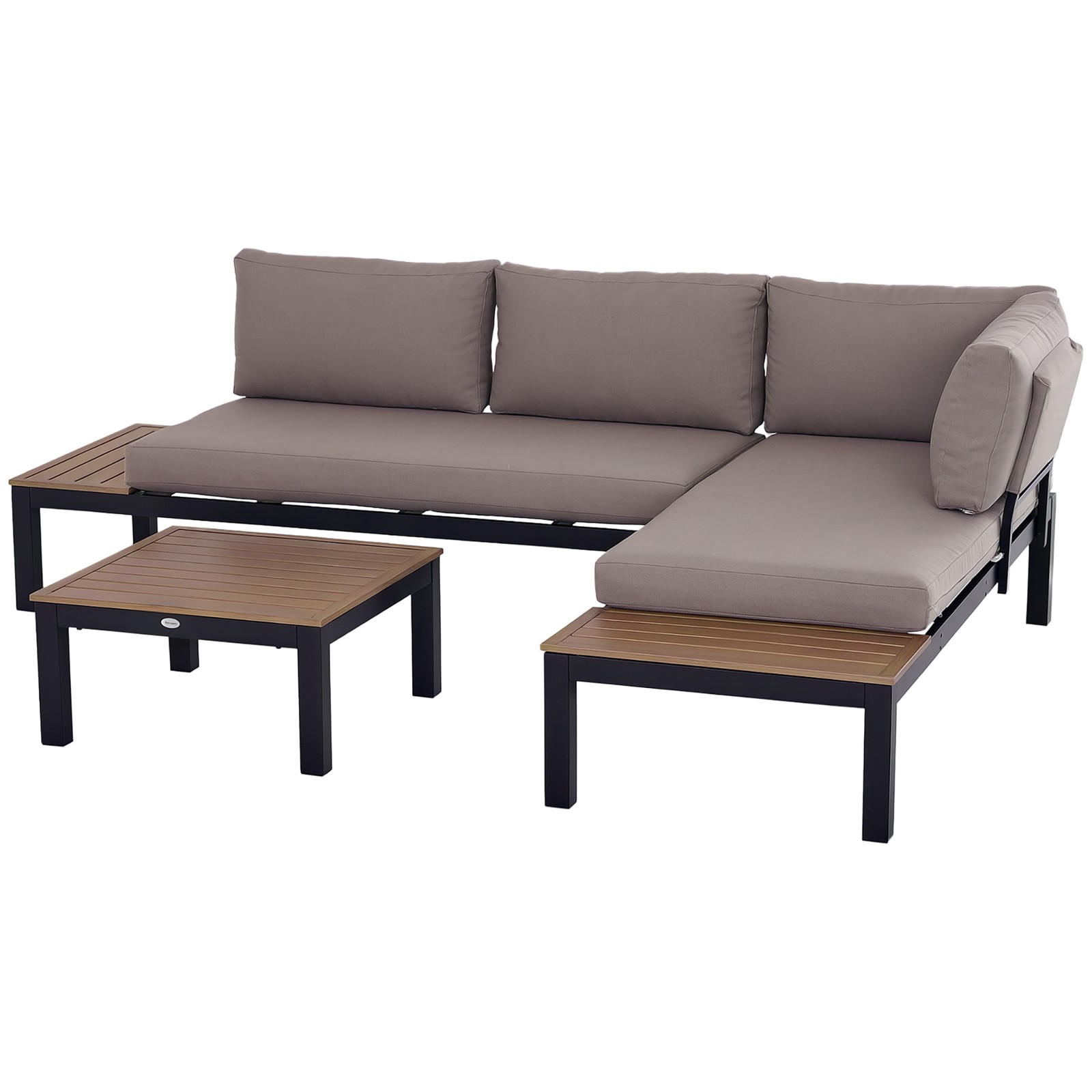 Outsunny 3pcs Garden Sectional Sofa Side Table Furniture Set w/ Cushion