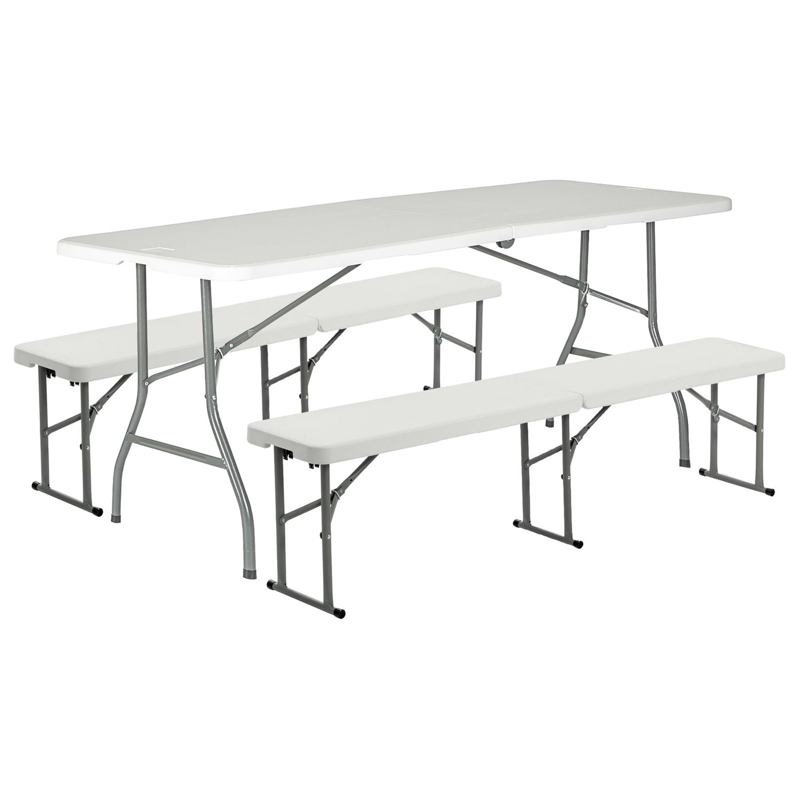 Folding Camping Picnic Table & Bench Set 180cm (6ft) White Portable