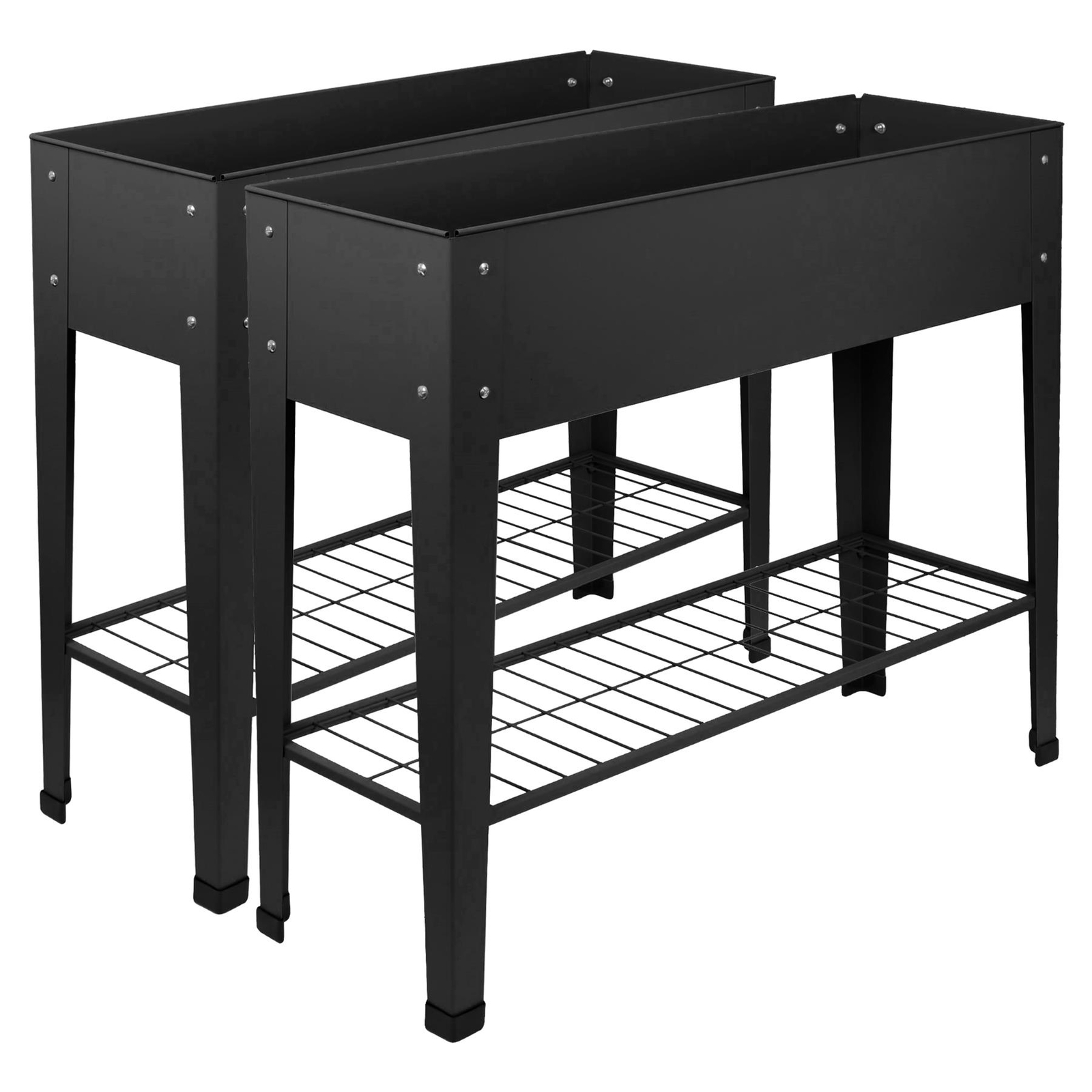 2x Elevated Raised Garden Beds with Legs & Storage Shelf Anthracite Planter