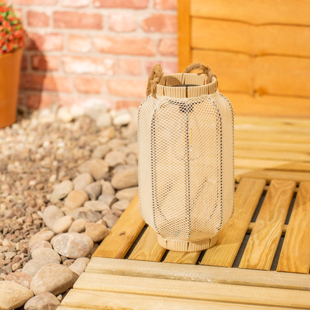 Solar Natural Fabric Mesh Basket Lantern Outdoor Lamp Garden Patio LED Lighting