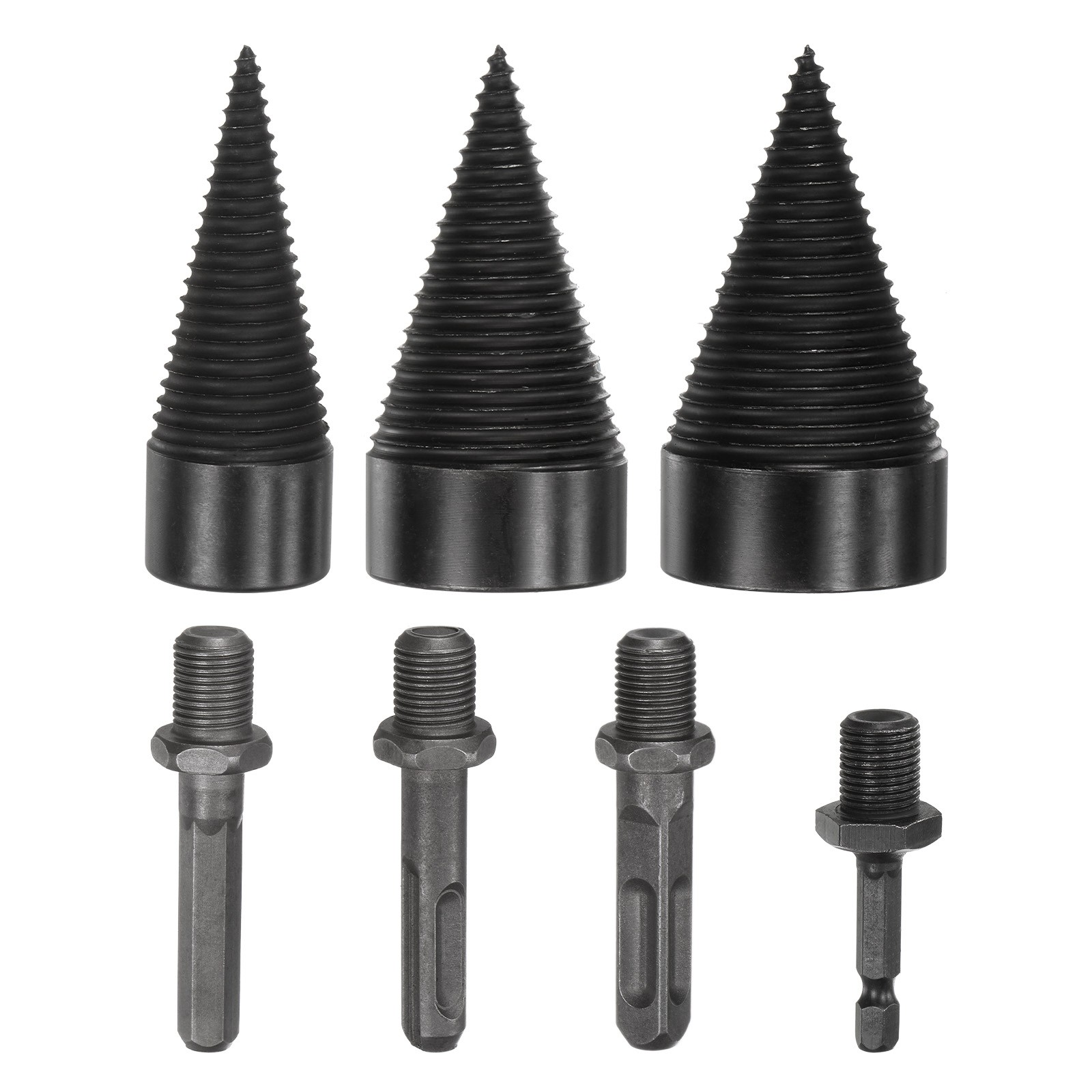 3-Pack Wood Splitter Drill Bit 32mm + 45mm + 50mm+4 Handles for Stove/Farm