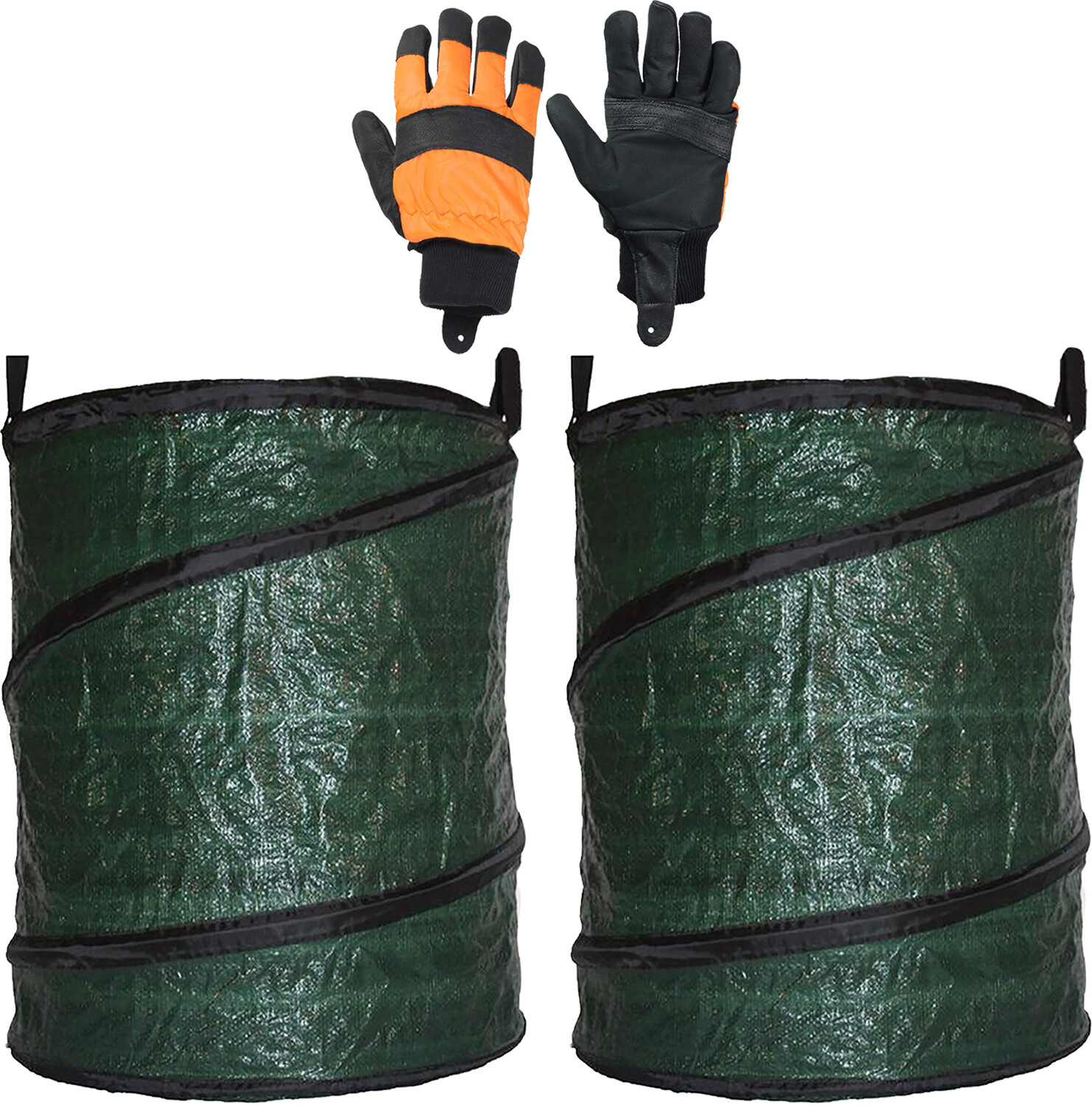 Collapsible Garden Bag Large Reusable Waste Bin Sack 90L x 2 + Gloves Size 10