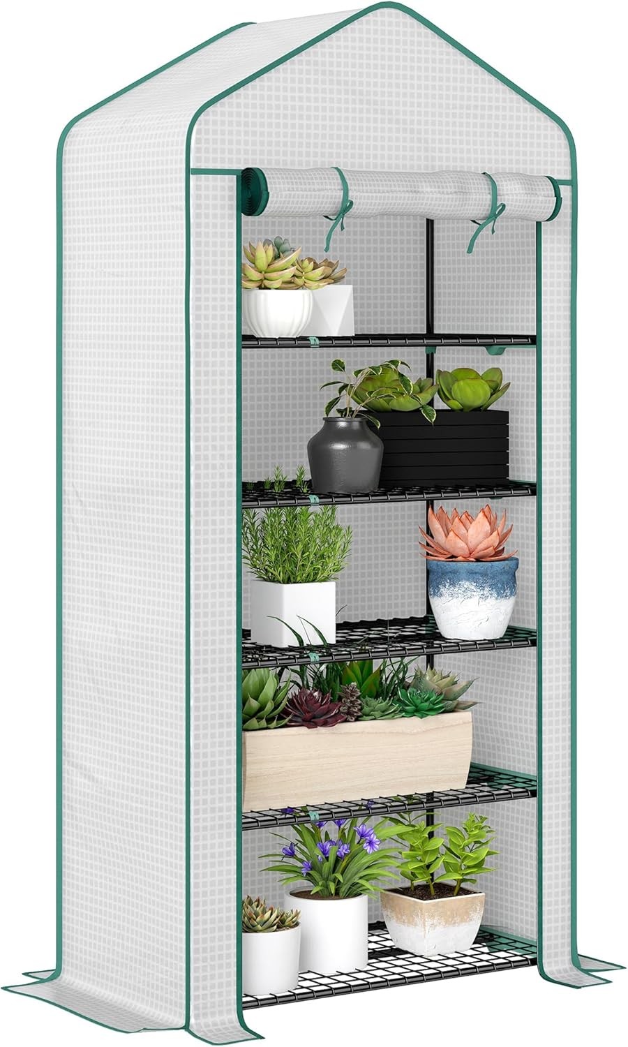 Outsunny 5 Tier Widened Mini Greenhouse with Reinforced PE Cover, Portable Indo