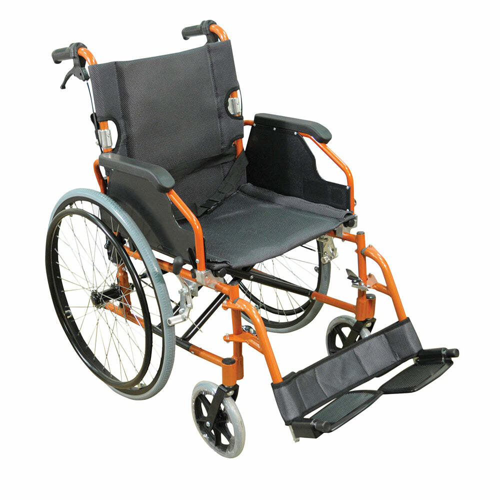 Deluxe Self Propelled Aluminium Wheelchair - Compact Foldable Design - Orange