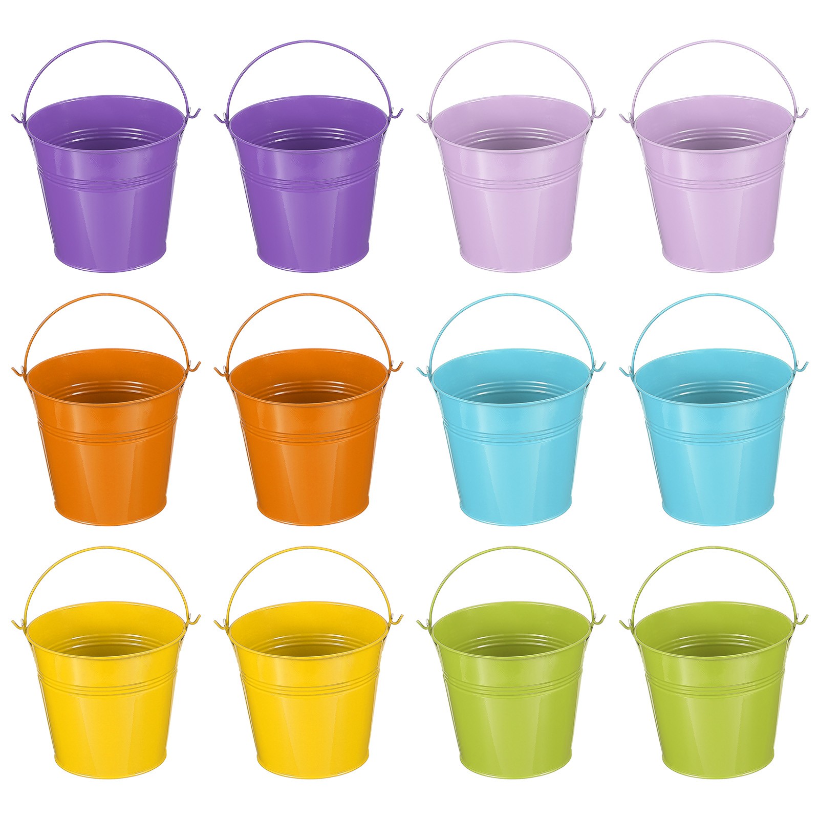 12 Pcs 5"x4.7" Small Metal Buckets with Handle Mini Galvanized Bucket 6 Color