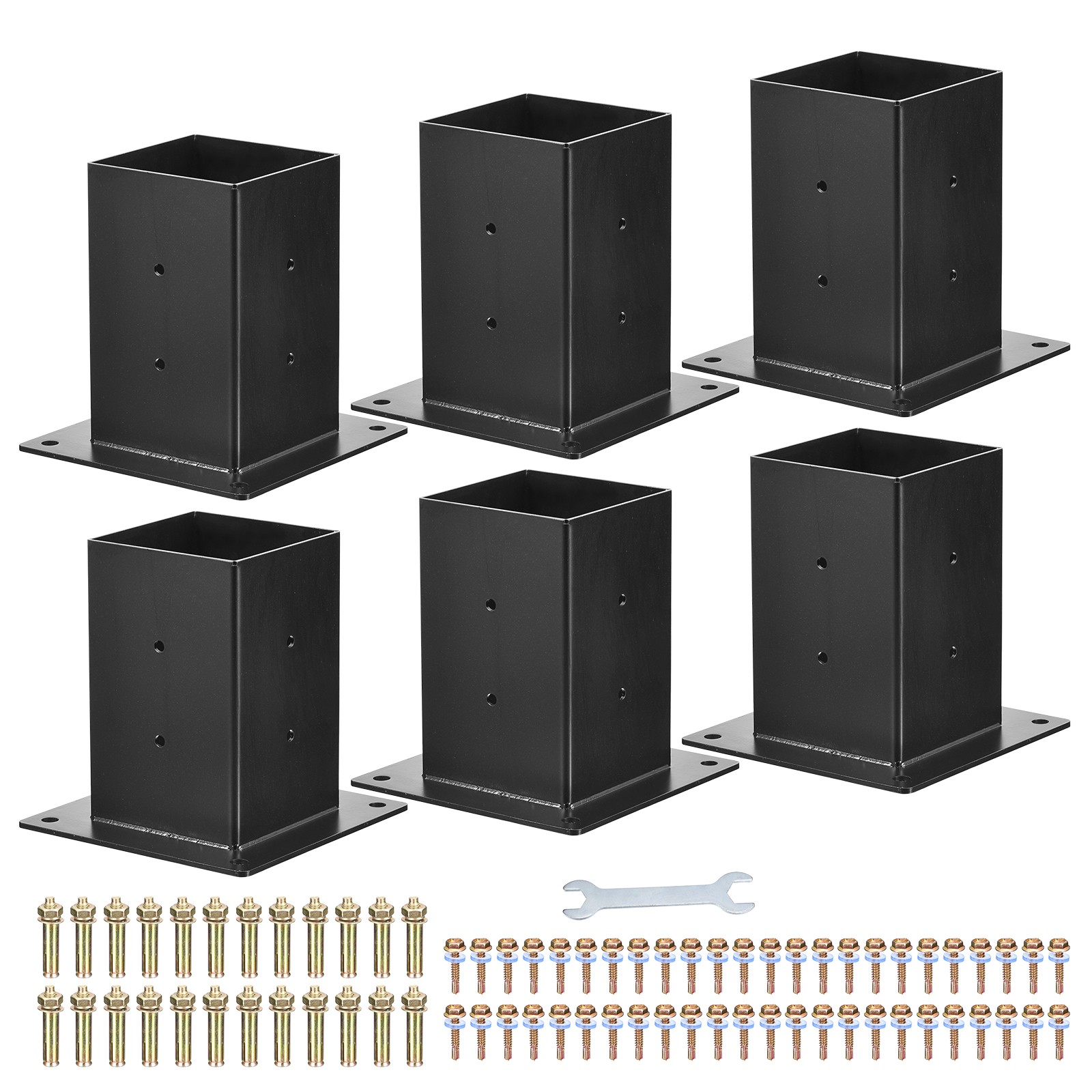 4x4" Deck Post Base 6pcs, Powder Coated Deck Post Brackets for Deck Railing