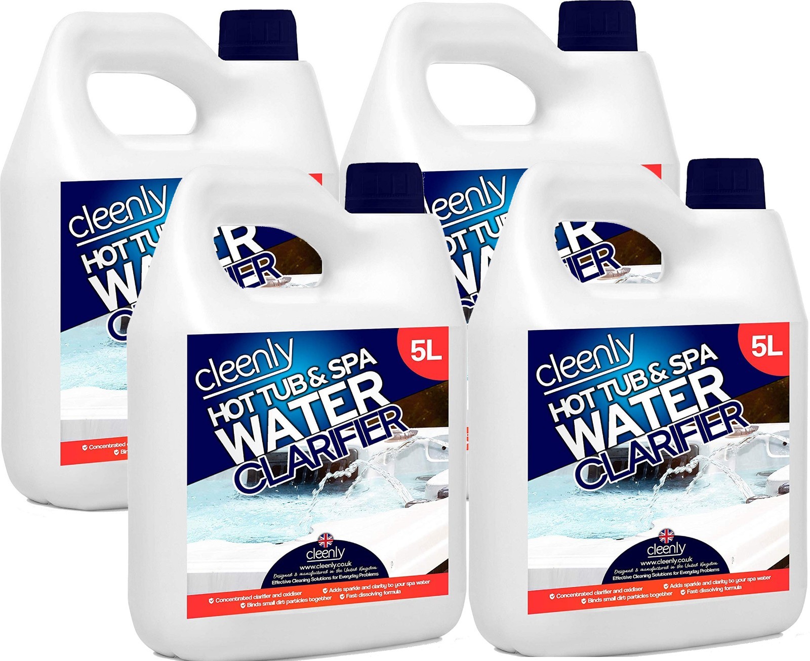 Cleenly Water Clarifier Clears Cloudy, Dull Looking Water for Hot Tub & Spa 4x5L