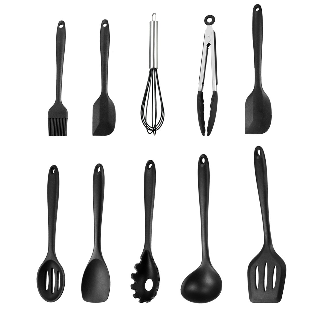 Kitchen Utensil Set-10 in 1 Silicone Cooking Gadgets for Nonstick Cookware Black