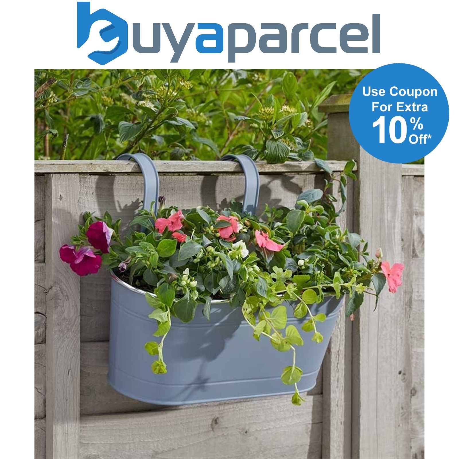 2x Smart Garden 30cm 12 Inch Fence Balcony Hanging Pot Basket Slate Grey Planter