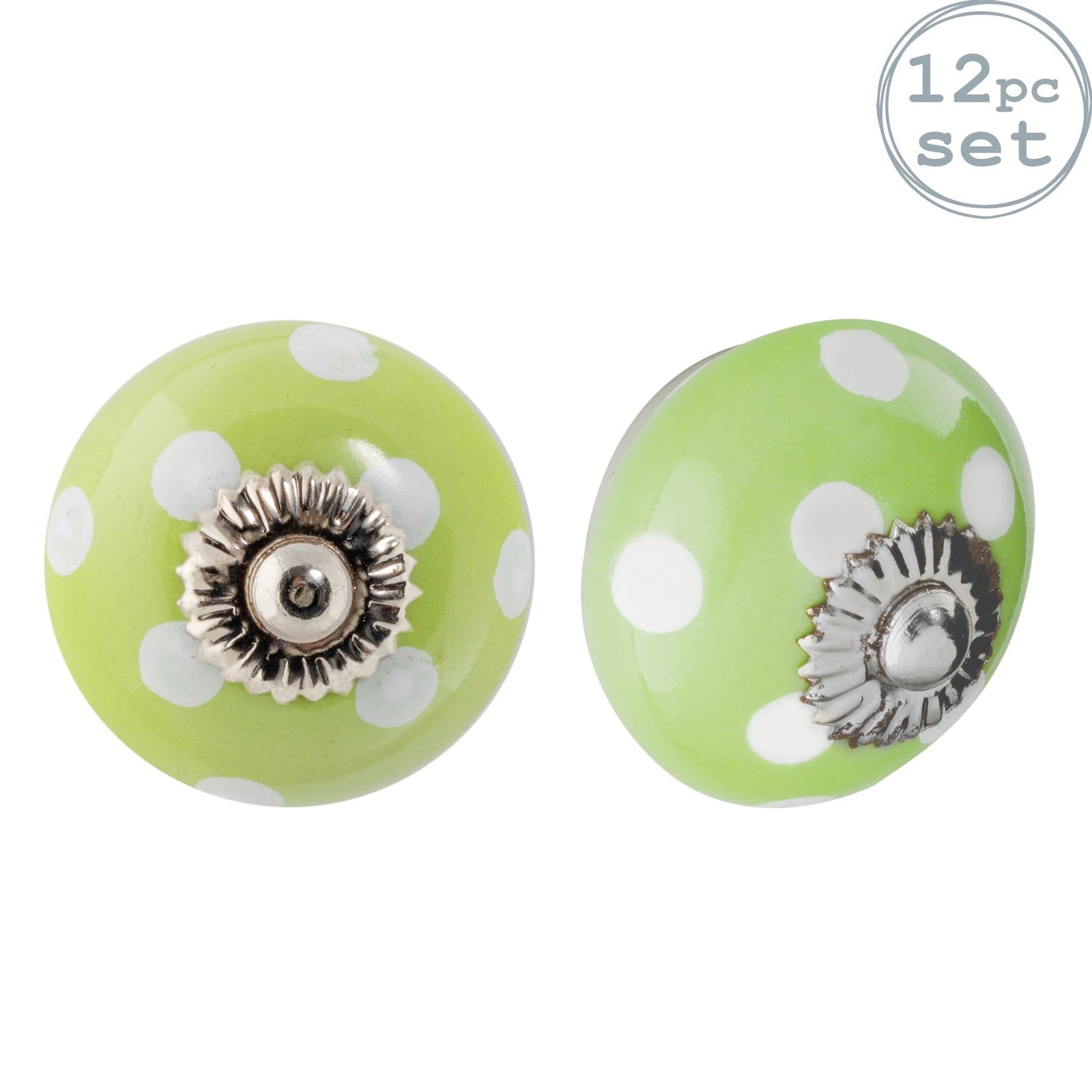 12x Round Ceramic Cabinet Knobs Vintage Cupboard Door Drawer Handles Green Spot