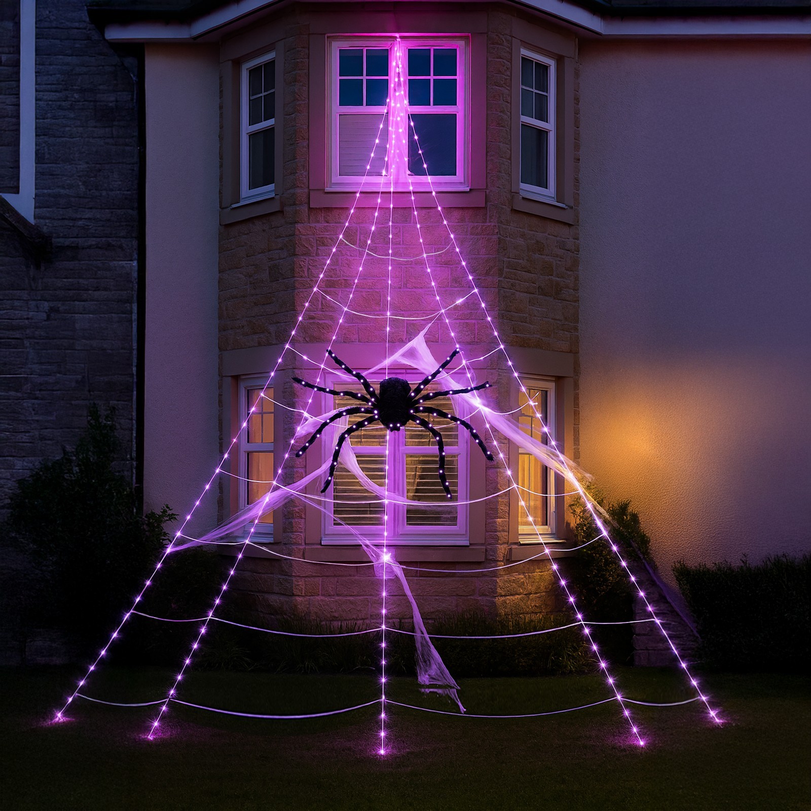 Halloween LED Spider Web Decoration 23ft Light Up Colour Changing Hanging Large