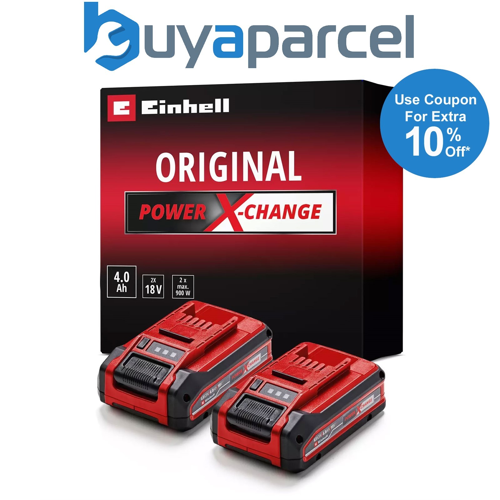 Einhell 4.0ah PLUS 18v Battery Power X-Change Slimline Dust Resistant Twin Pack