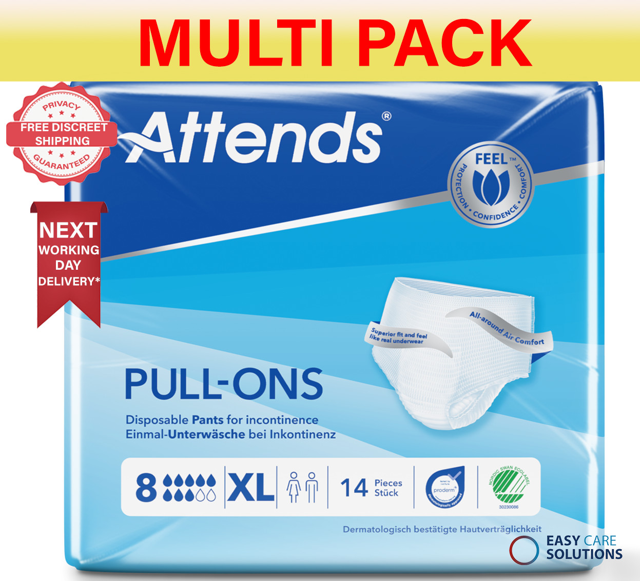 Attends Pull Ons - Incontinence Pants 8 -size XL - 4 x Pack of 14 - Multi pack