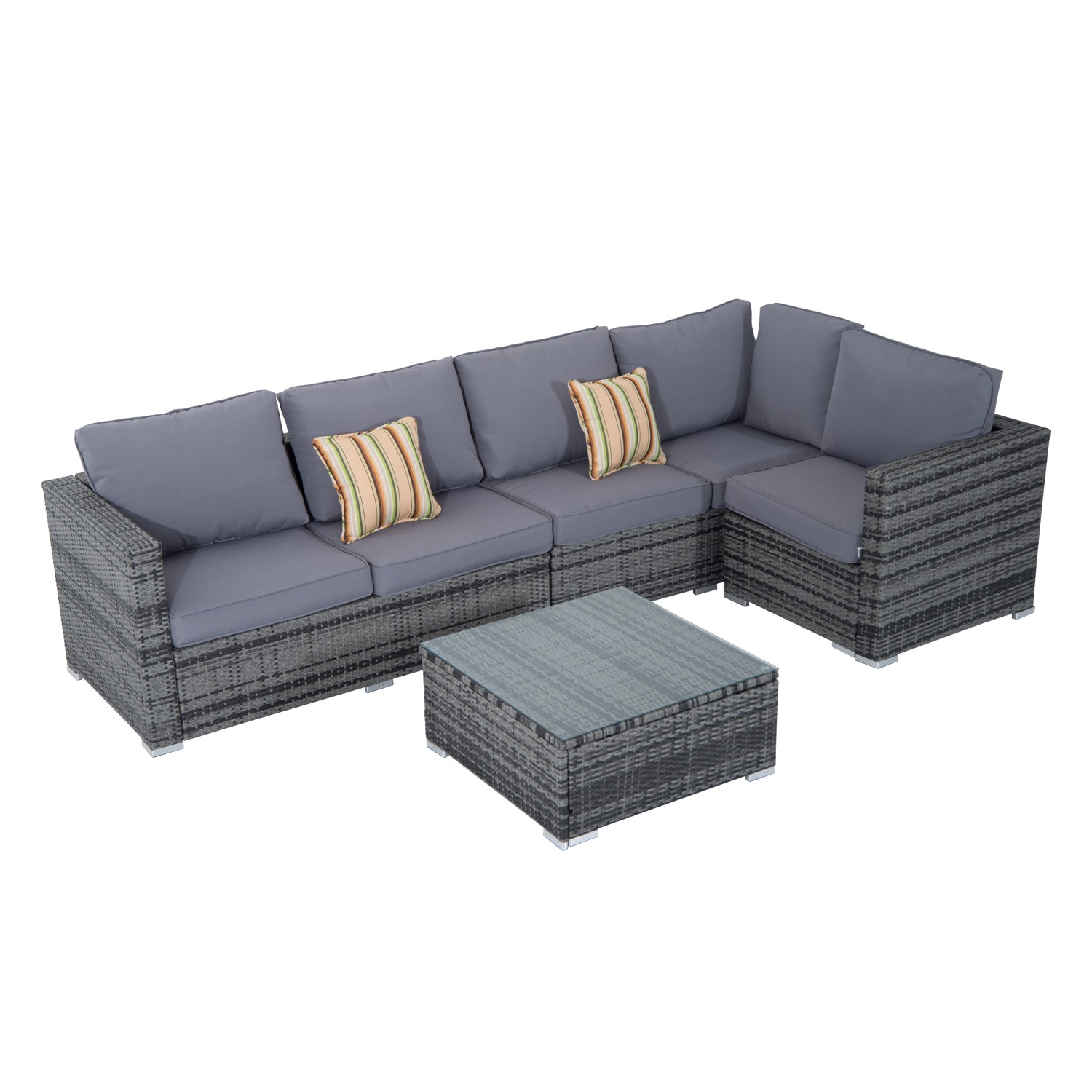Outsunny 4 Pieces Rattan Furniture Set Sofa Chair Coffee Table Wicker Grey