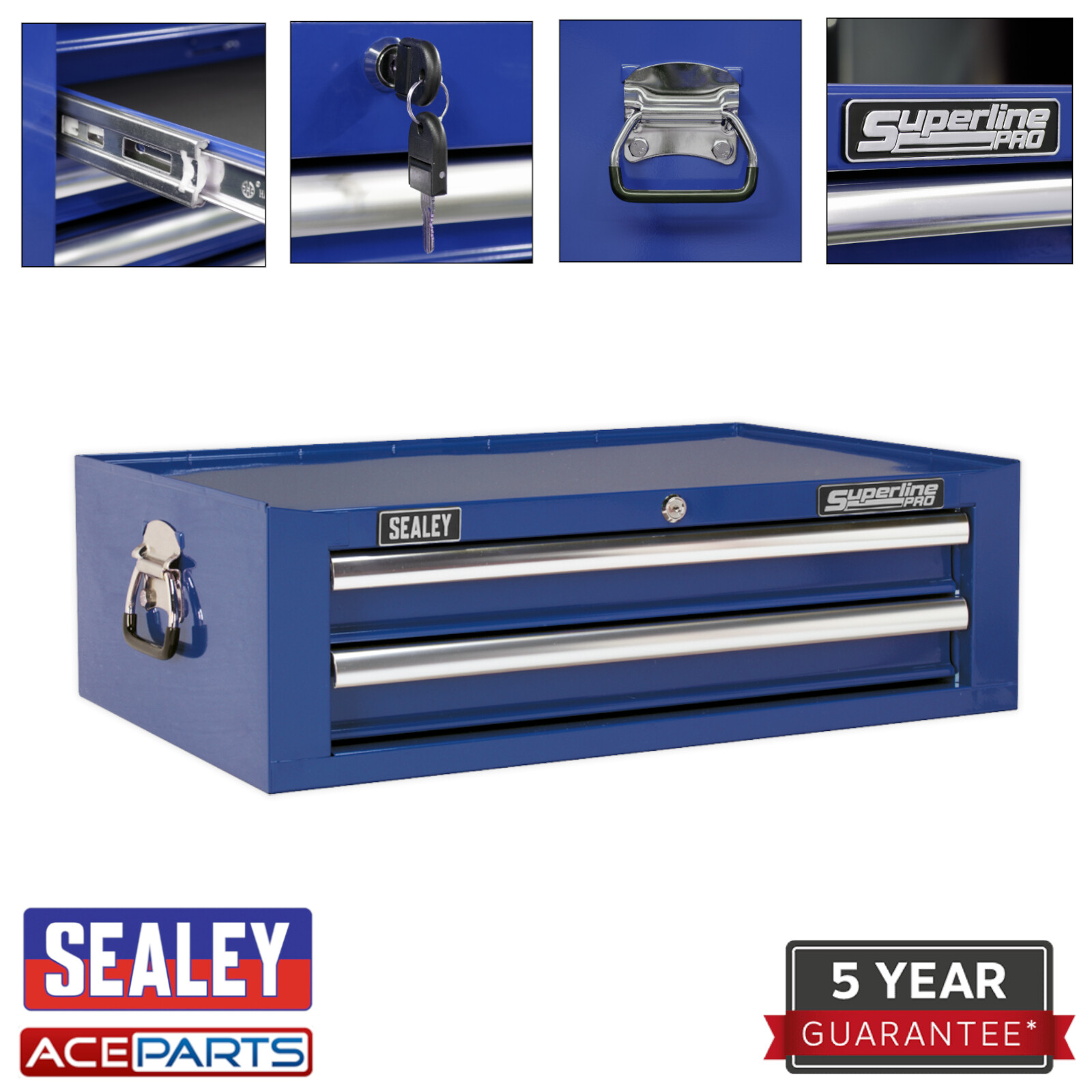 Sealey Blue 2 Drawer Tools Storage Box / Tool Chest with Ball Bearing Slides
