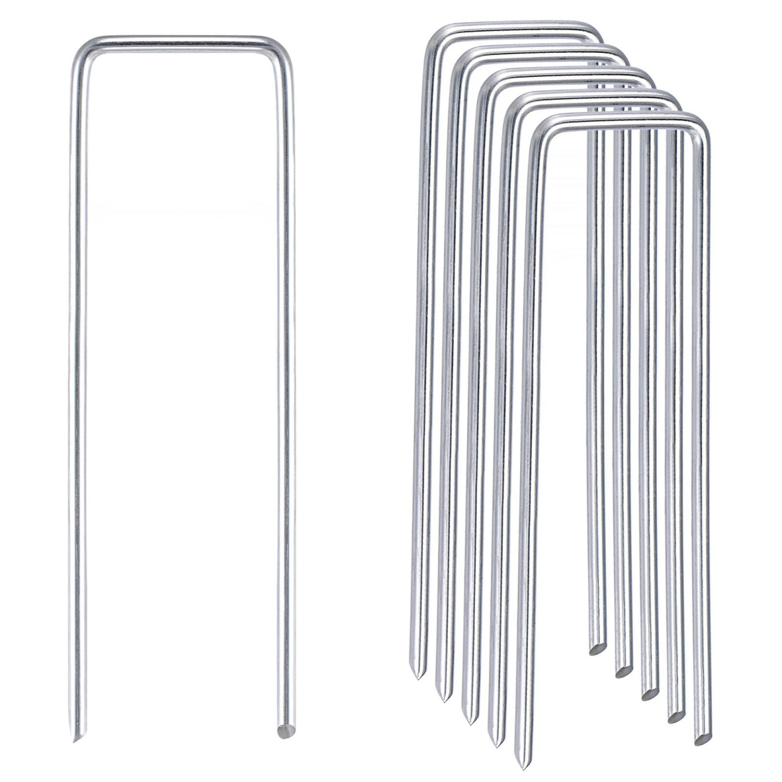 25Pcs Garden Stakes U Shape 8"x0.14" Galvanized Landscape Staples Silver Tone