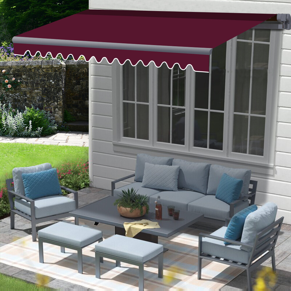 3x2.5M Patio DIY Manual Awning Garden Canopy Sun Shade Retractable Shelter Wine