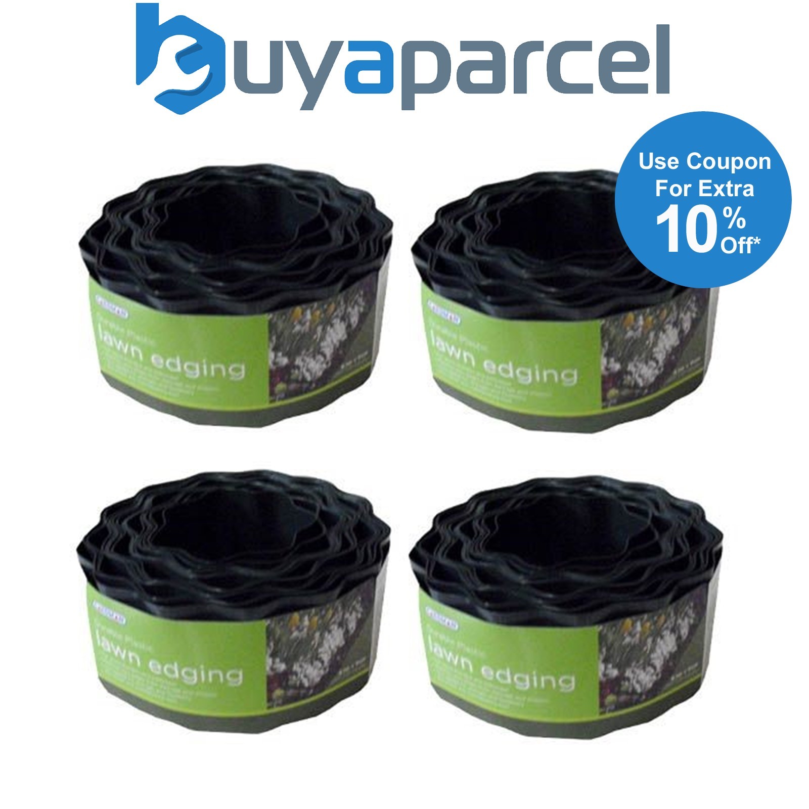 4 x Smart Garden 10cm x 10m Plastic Garden Lawn Path Border Edging Roll 7020011