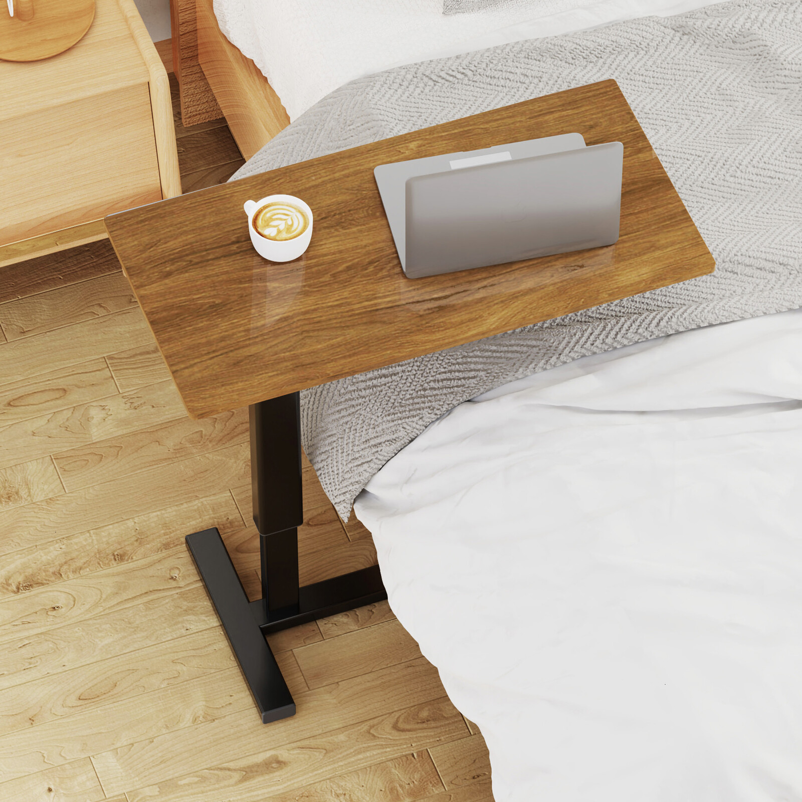 Adjustable Overbed Bedside Table w/ Mute Wheels C-Shaped Mobile Sofa Side Table