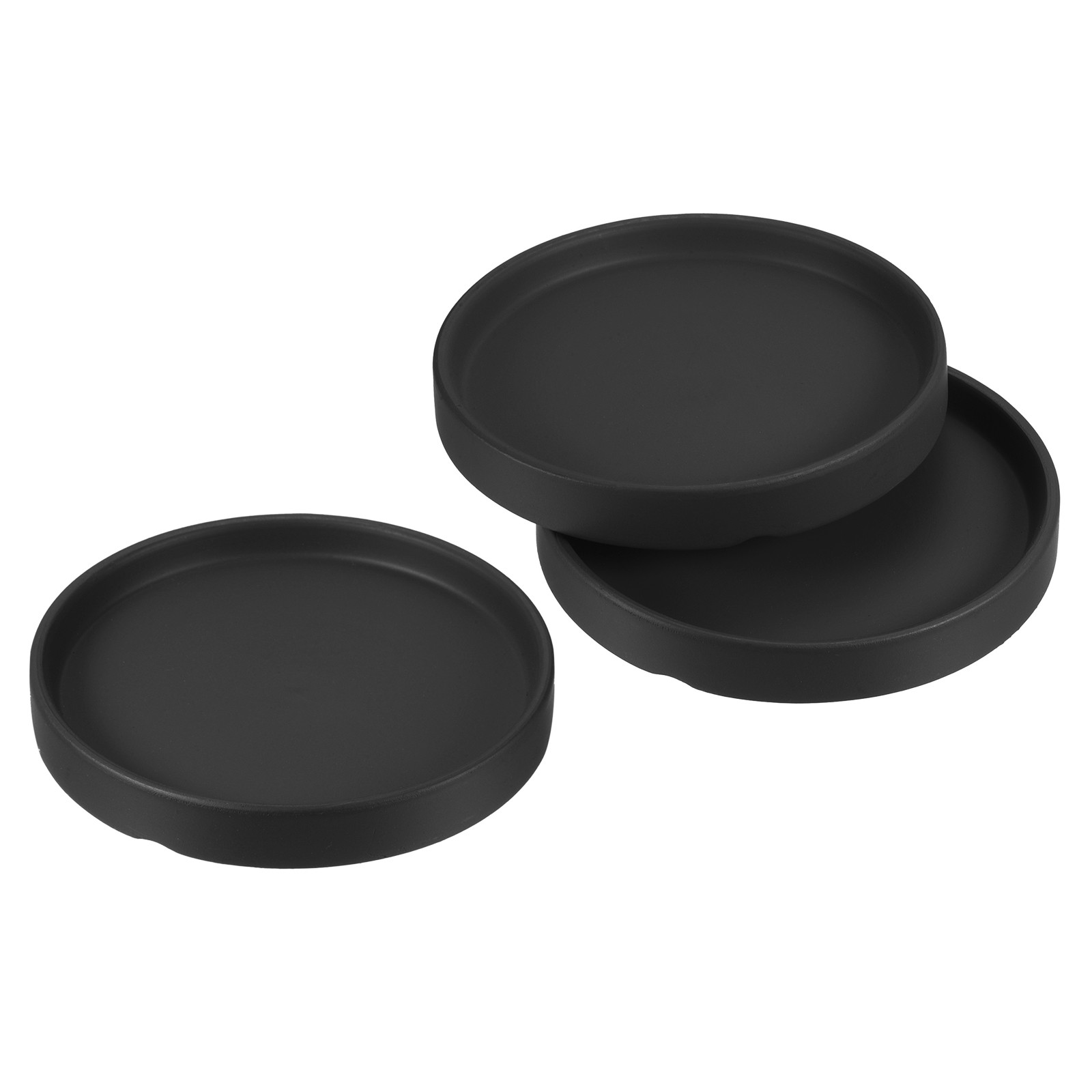 Plant Pot Saucer 5 Inch OD, 3 Pack Ceramic Round Flower Tray, Black