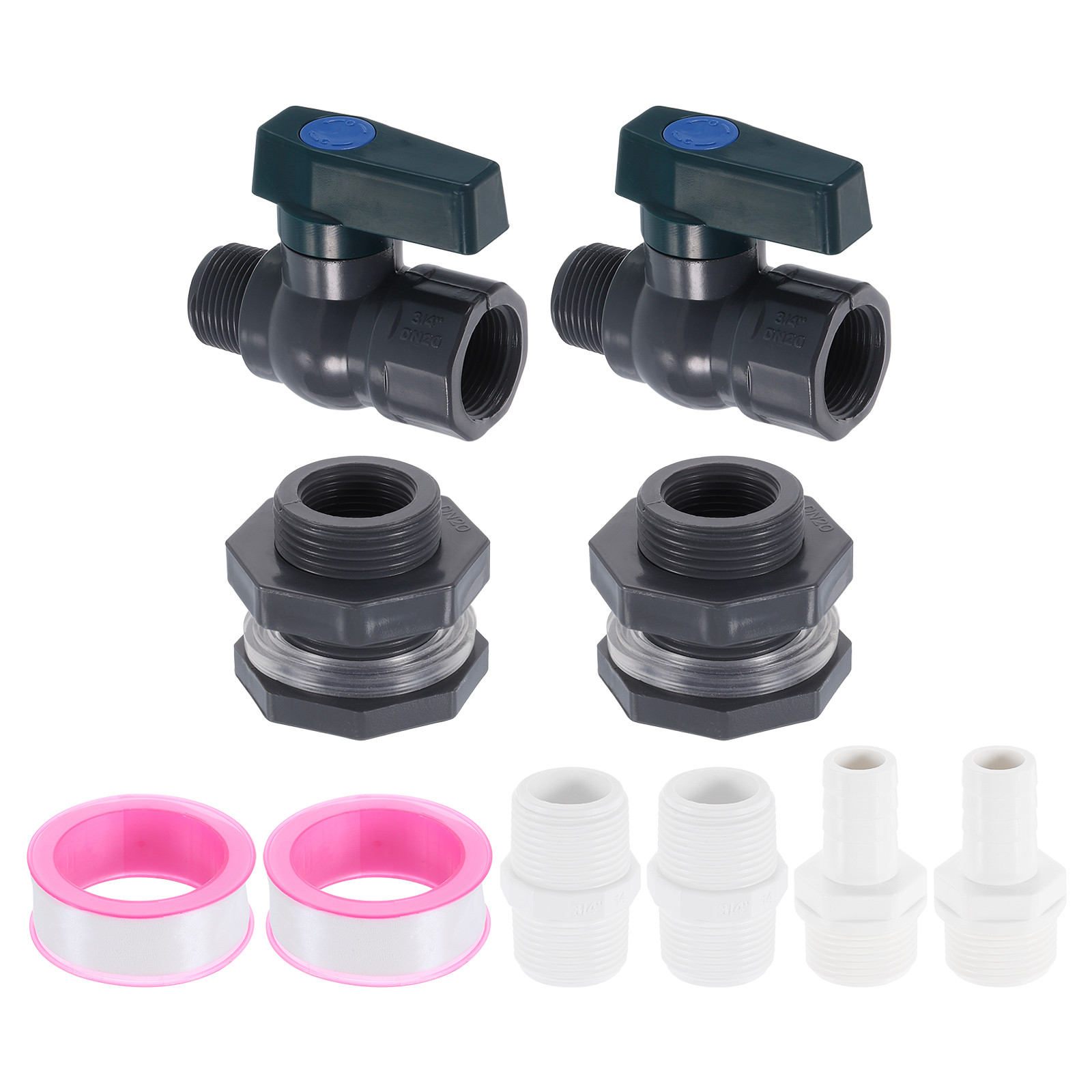 2 Set Rain Barrel Faucet Kit, 3/4" GHT Rain Barrel Spigot with Adapter, Grey