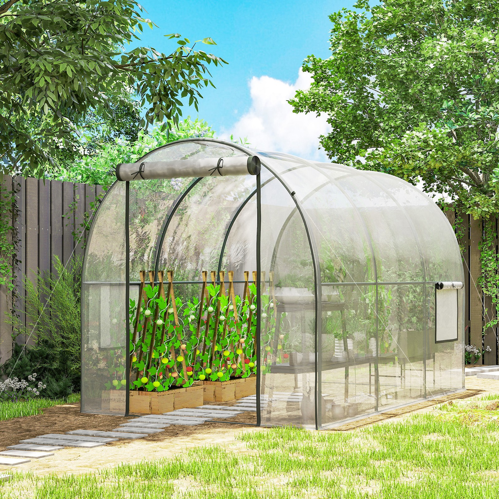 Polytunnel Greenhouse with Clear Cover, Walk-in Grow House, 3 x 2 x 2m