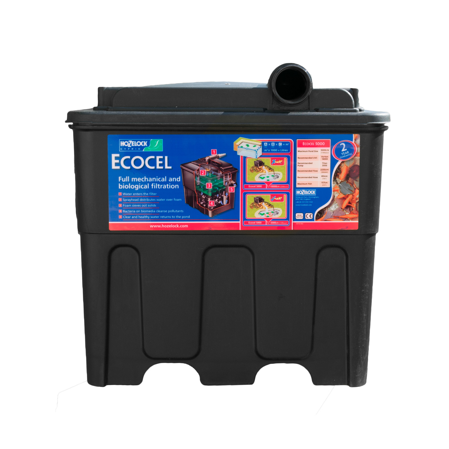 HOZELOCK ECOCEL 5000 FISH POND FILTER SYSTEM BLACK BOX GRAVITY KOI GARDEN WATER