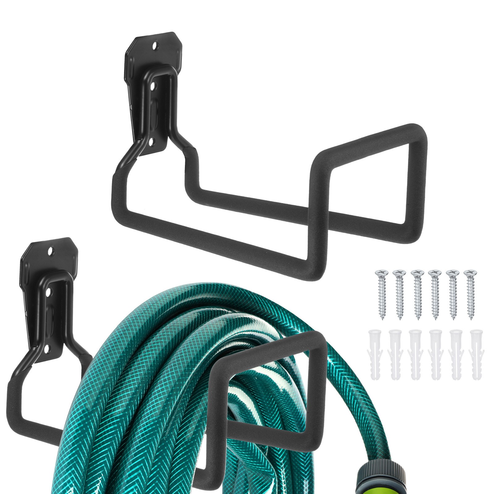 2-Pack Garden Hose Holder Wall Mount, Metal Water Hose Holder Wall Mount [Black]