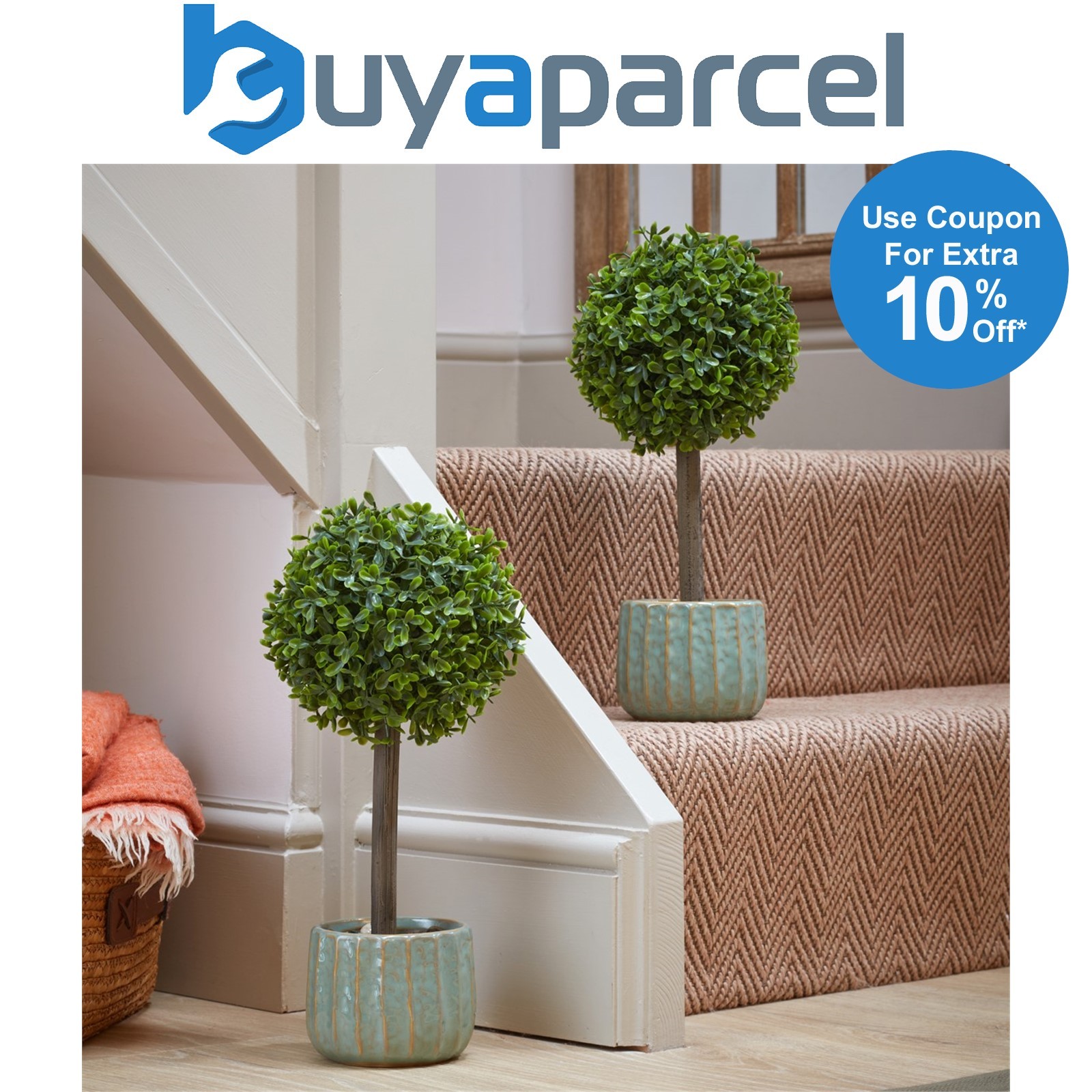 2x Smart Garden Uno Topiary Ball Tree 35cm Ceramic Pot Artificial Indoor Outdoor