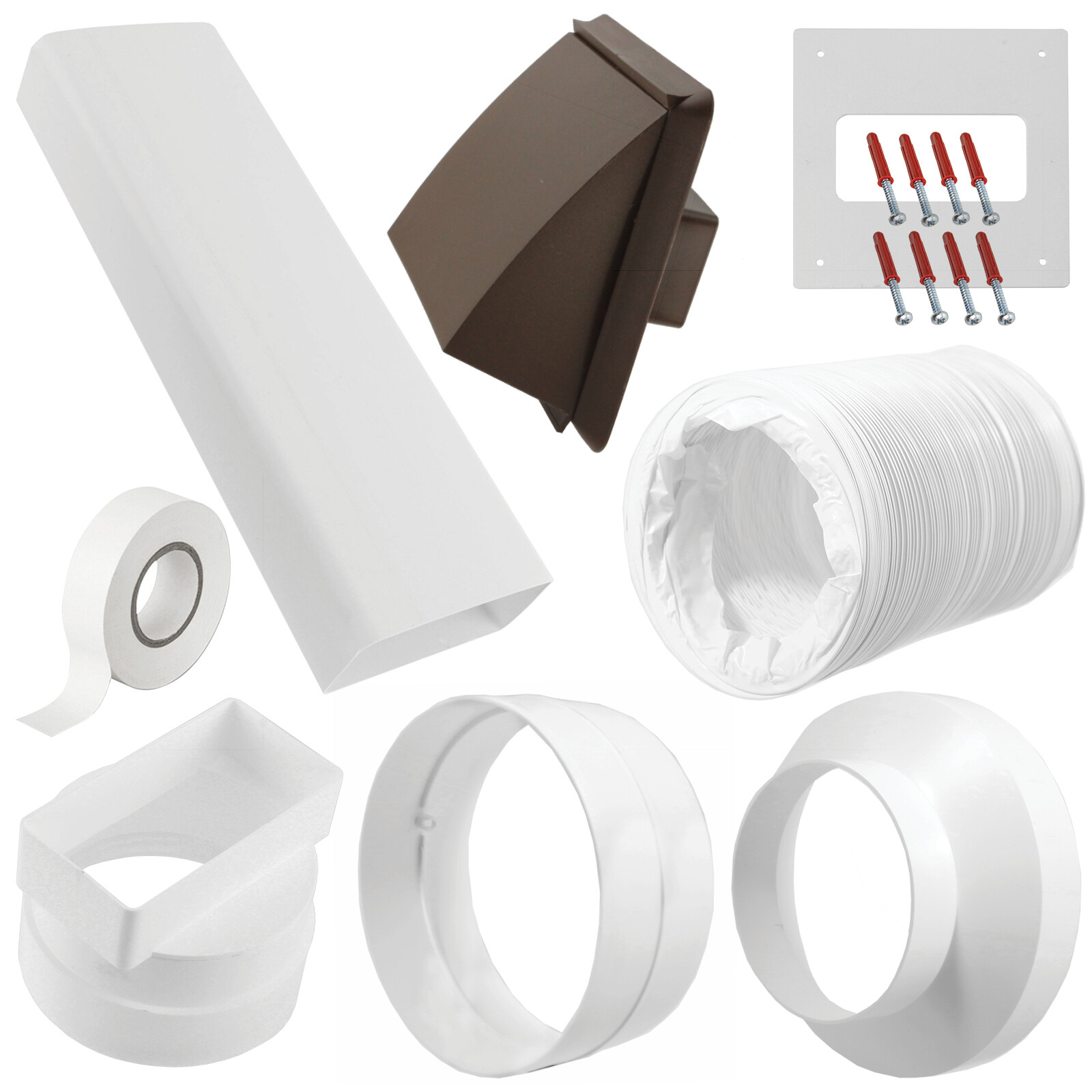 Exterior Venting Kit & Extension Hose for Air Conditioning Unit (6" x 3m, Brown)