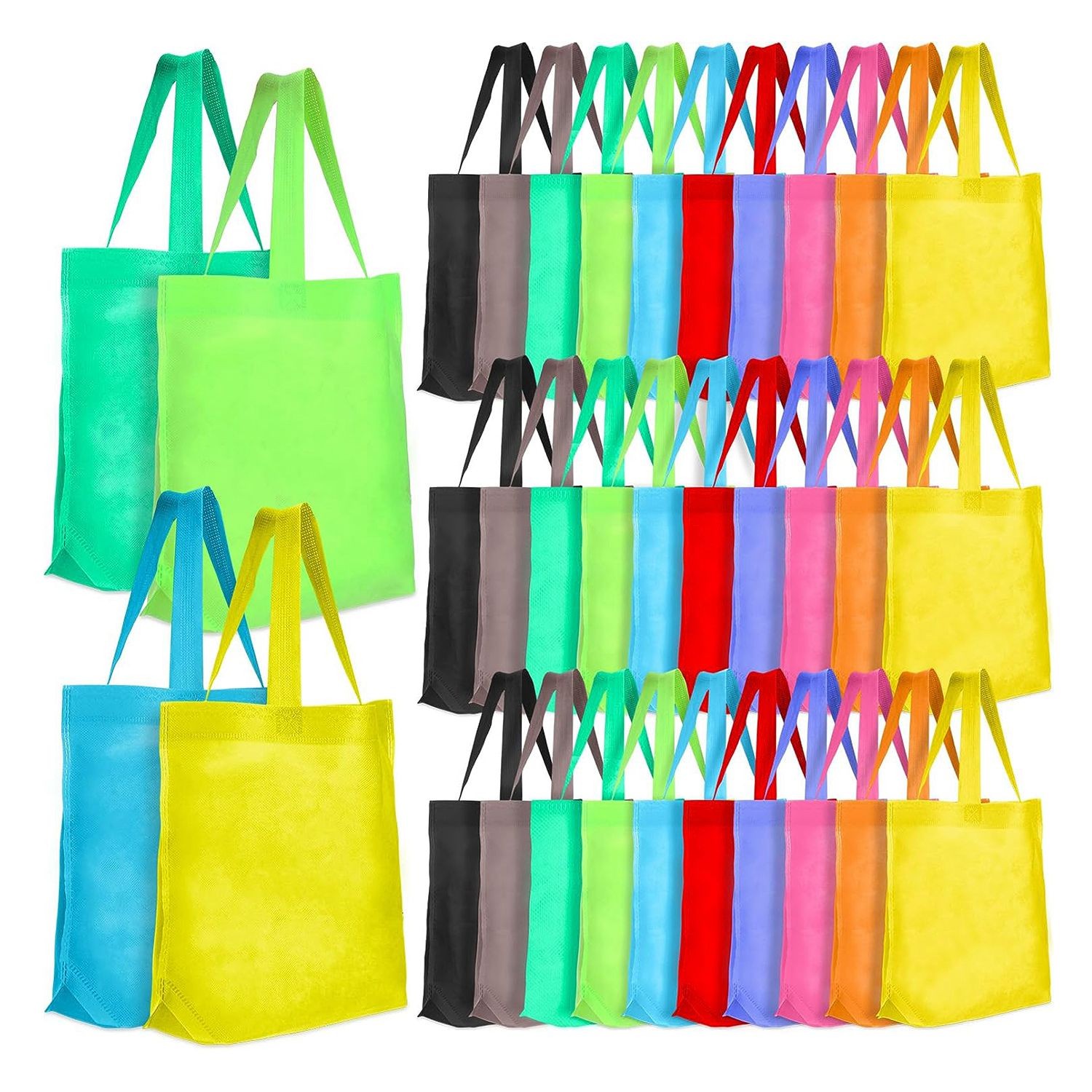 50 Pieces Non Woven Reusable Bags Multi Color Tote Gift Bags Colored Blank6913