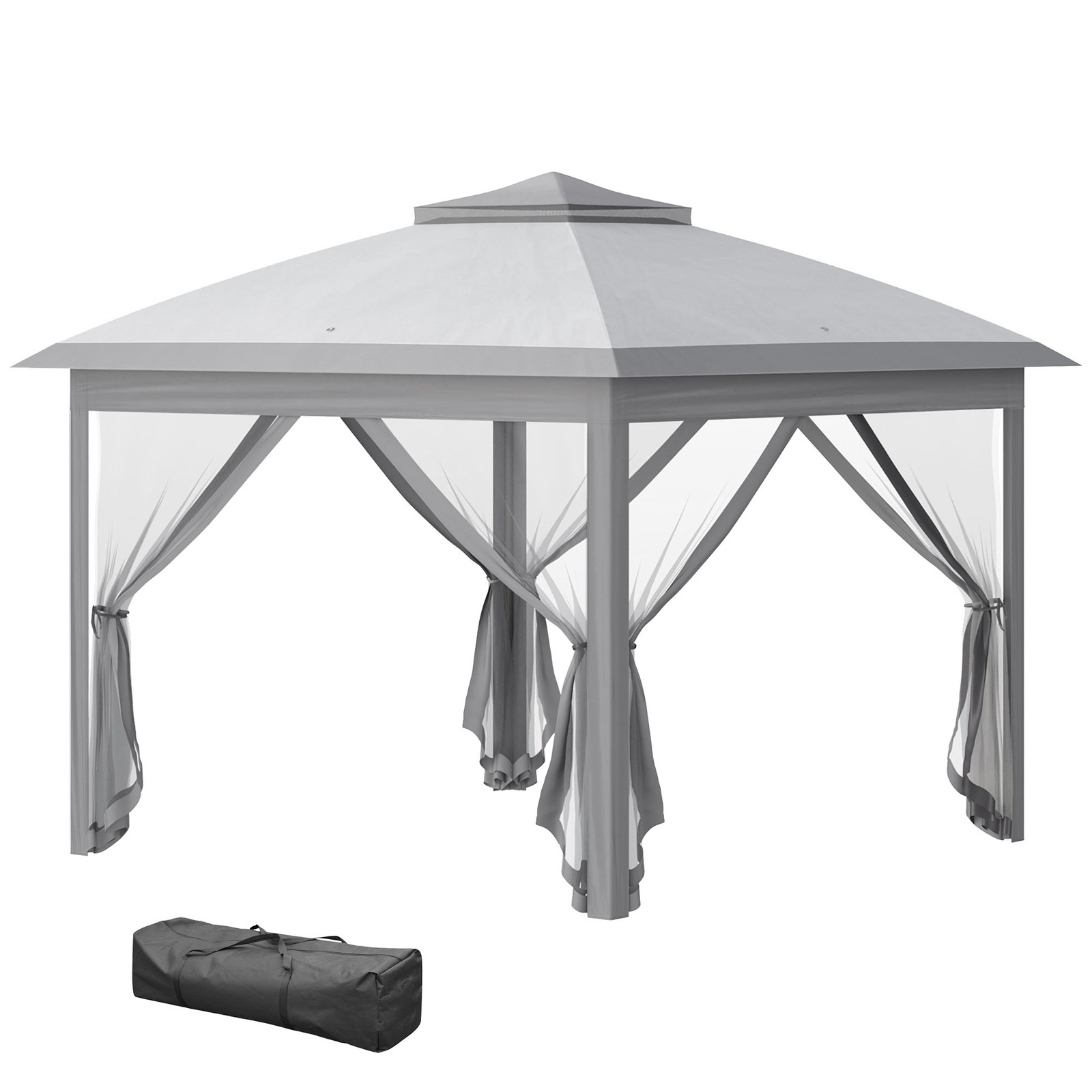 Outsunny Pop Up Gazebo Height Adjustable Canopy Tent w/ Carrying Bag, Grey